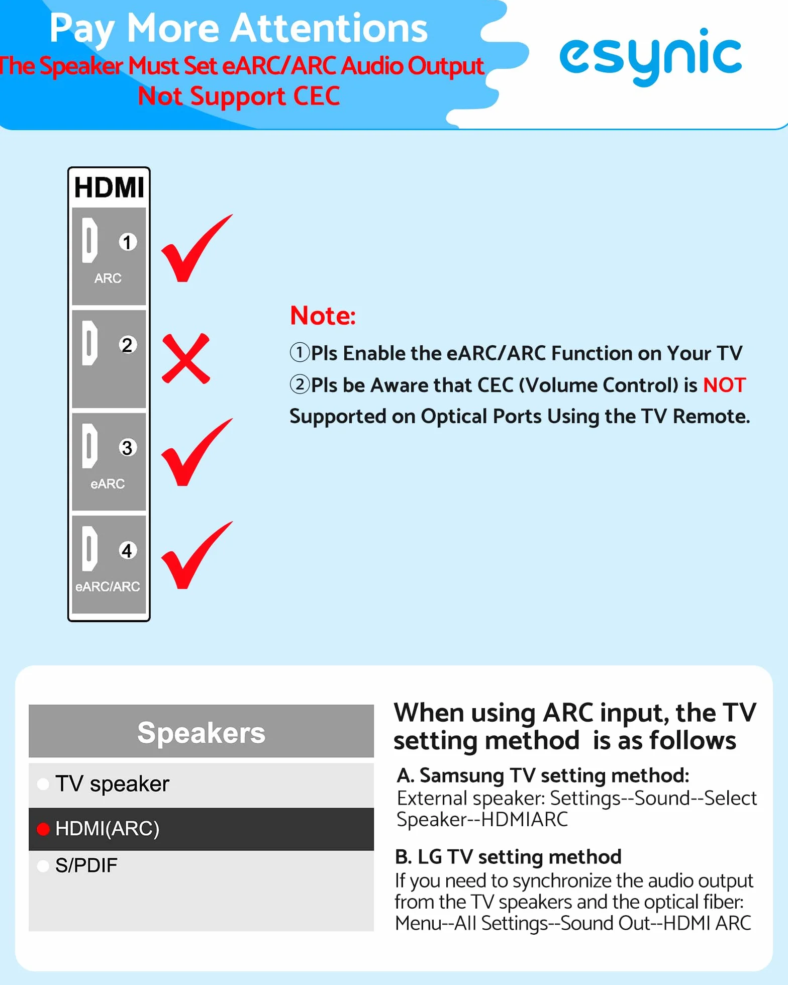 eSynic HDMI do optyczny Extractor Audio z kablem HDMI i SPDIF, obsługa formatu audio 5.1 i 2.0 dla HDTV do SoundBar Słuchawki bezprzewodowe