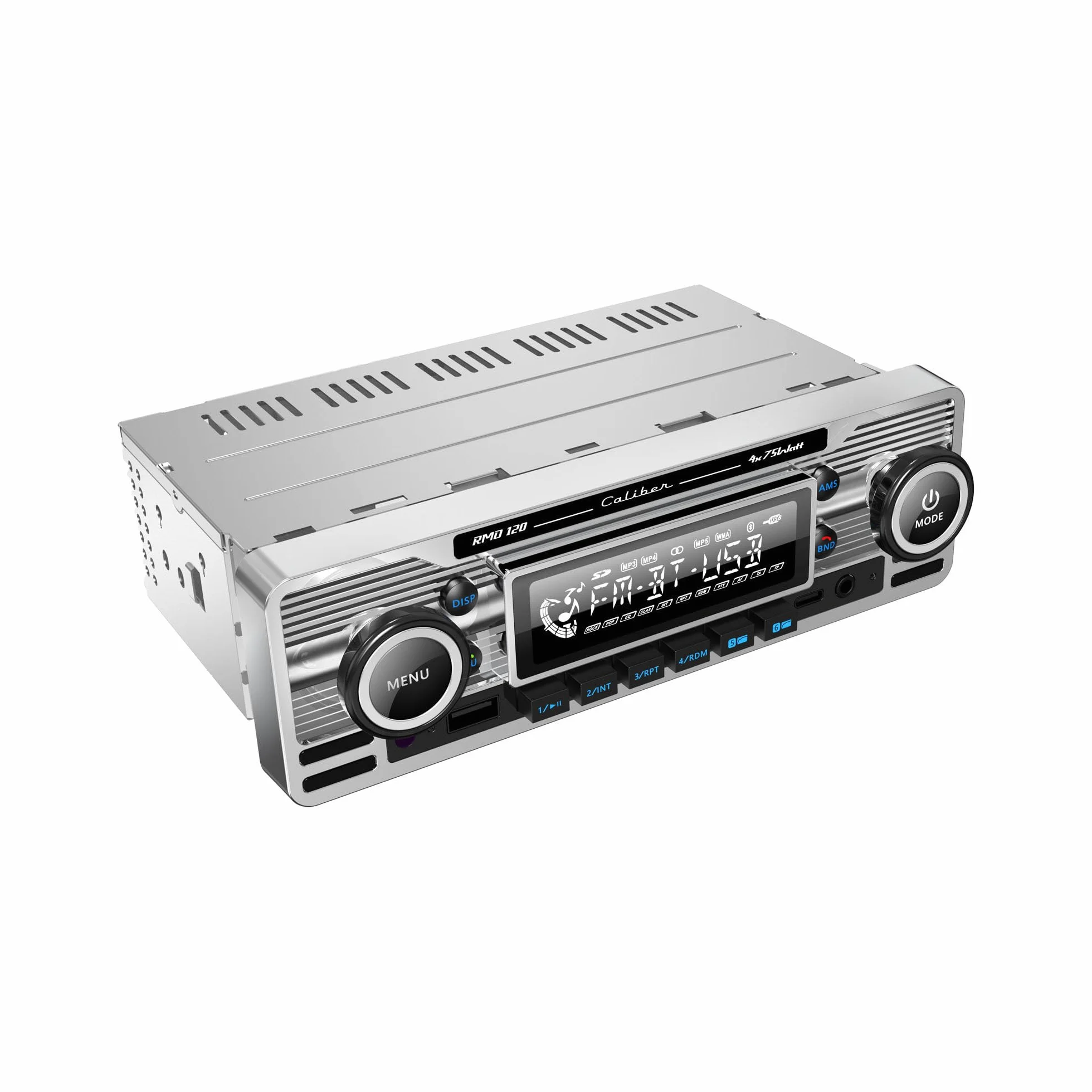 Caliber Radio samochodowe w stylu retro – radio samochodowe Bluetooth USB – FM – 1 DIN radio samochodowe – radio samochodowe z zestawem głośnomówiącym Bluetooth – chrom