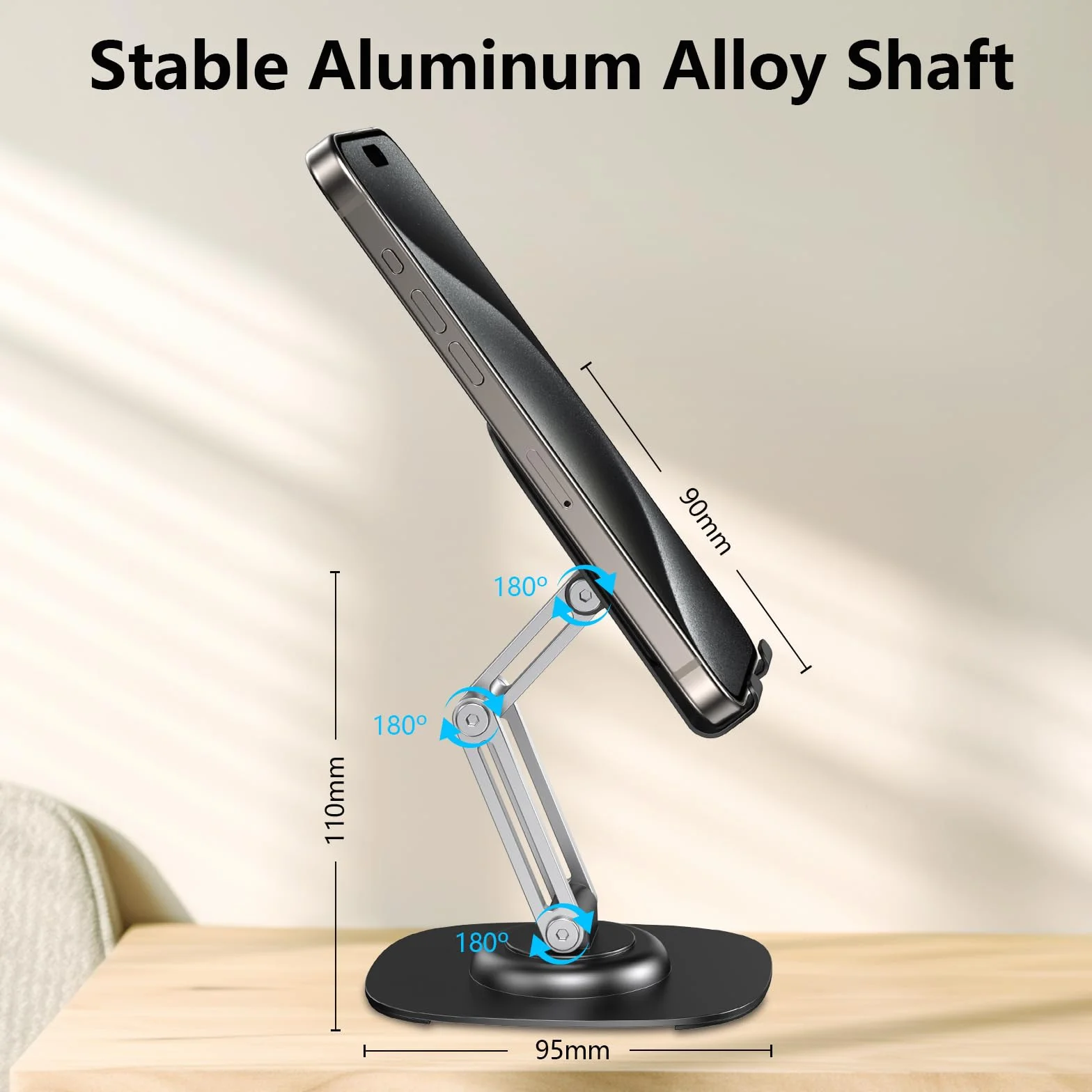 CreaDream Stojak na telefon komórkowy na biurko, aluminiowy uchwyt na telefon z obracającą się o 360 metalową podstawą, składany i przenośny uchwyt na telefon stacjonarny, kompatybilny z iPhone 16,