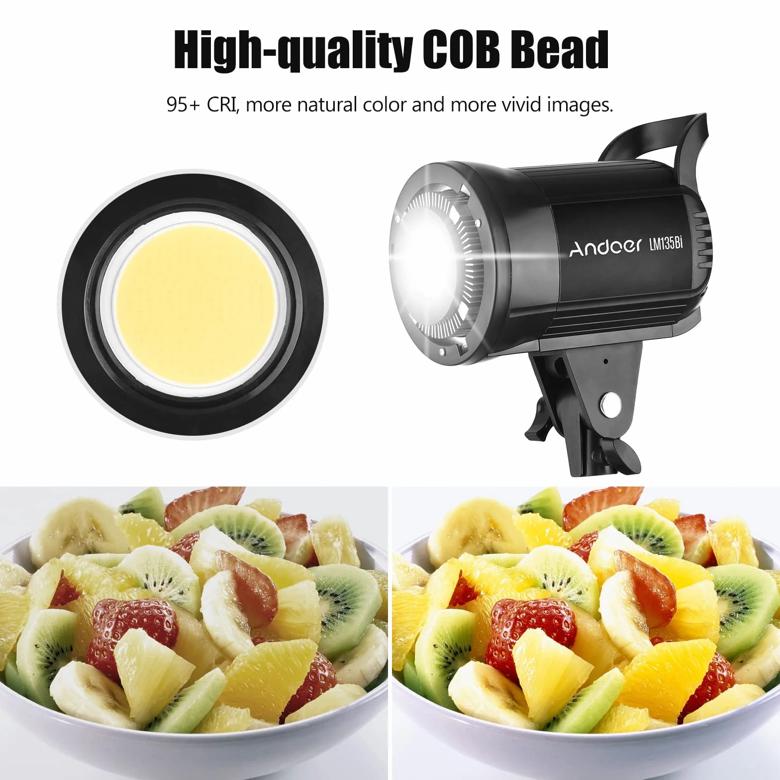 Andoer LM60Bi LED lampa wideo, 135 W, studyjna, 3000 K - 5600 K, ściemniana, ciągłe, z uchwytem Bowens i pilotem zdalnym, do studia fotograficznego YouTube, fotografii
