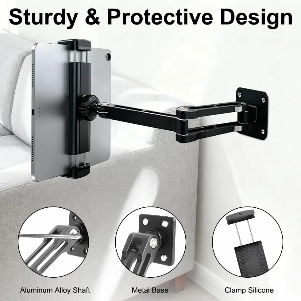 HOTUT Uchwyt ścienny do tabletu 360° z aluminium 4,7-12,9 cala uniwersalny
