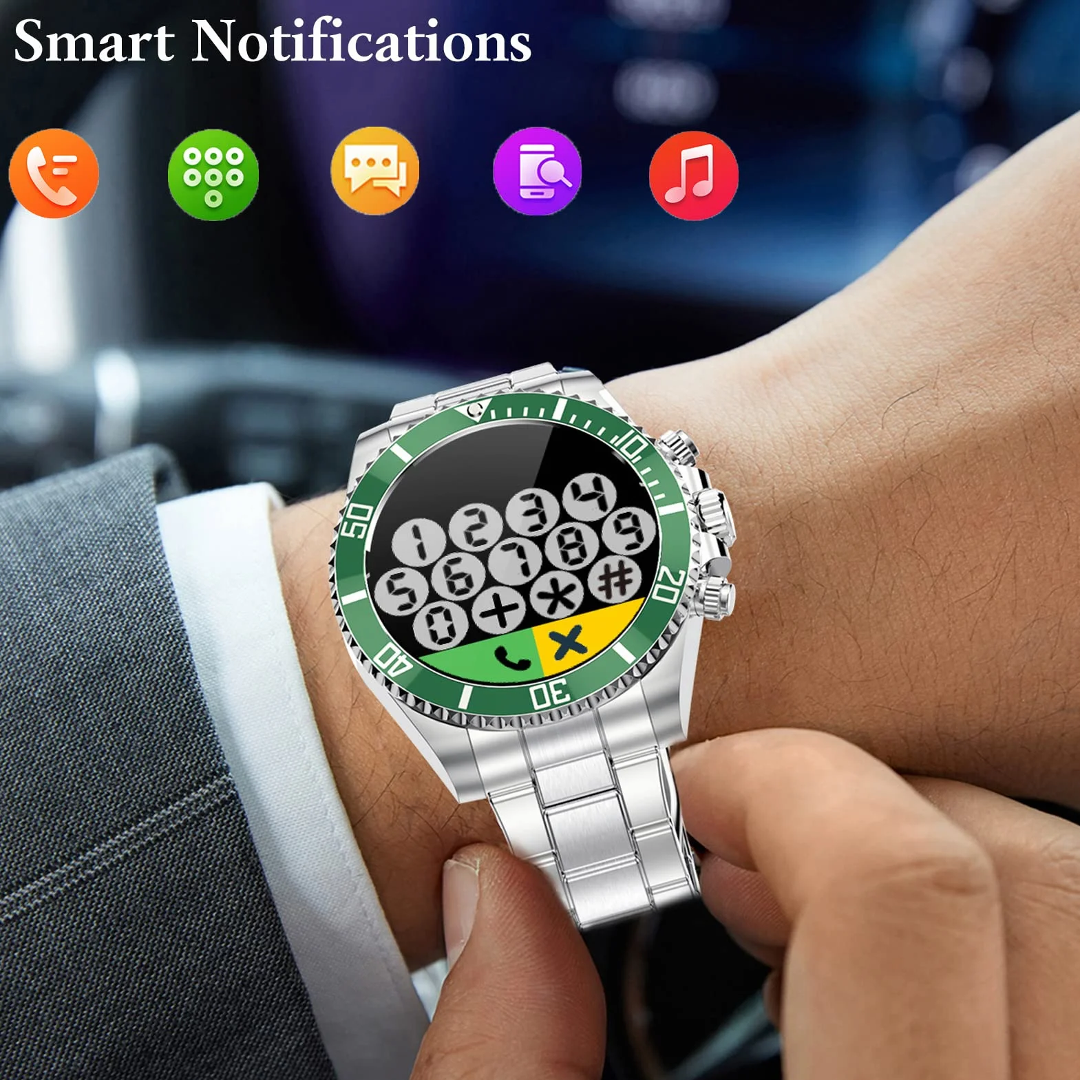 FORSINING Zdrowie i fitness smartwatch z monitorem ciśnienia krwi tętna licznik kroków zegarek inteligentne zegarki dla mężczyzn, zielony srebrny