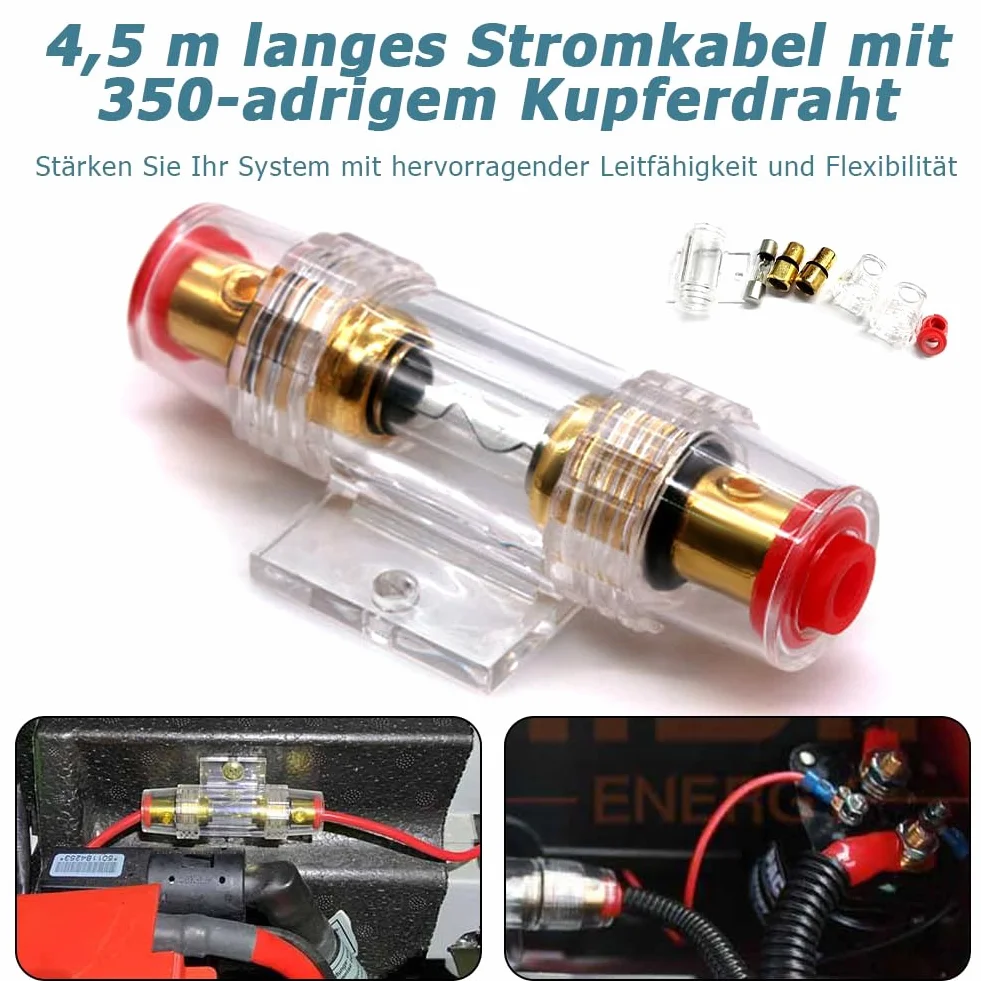 Abnaok Zestaw kabli do wzmacniacza samochodowego 10 GA, zestaw kabli do wzmacniacza samochodowego, wzmacniacz końcowy, kabel 1500 W, przewód audio, zestaw instalacyjny, wzmacniacz samochodowy