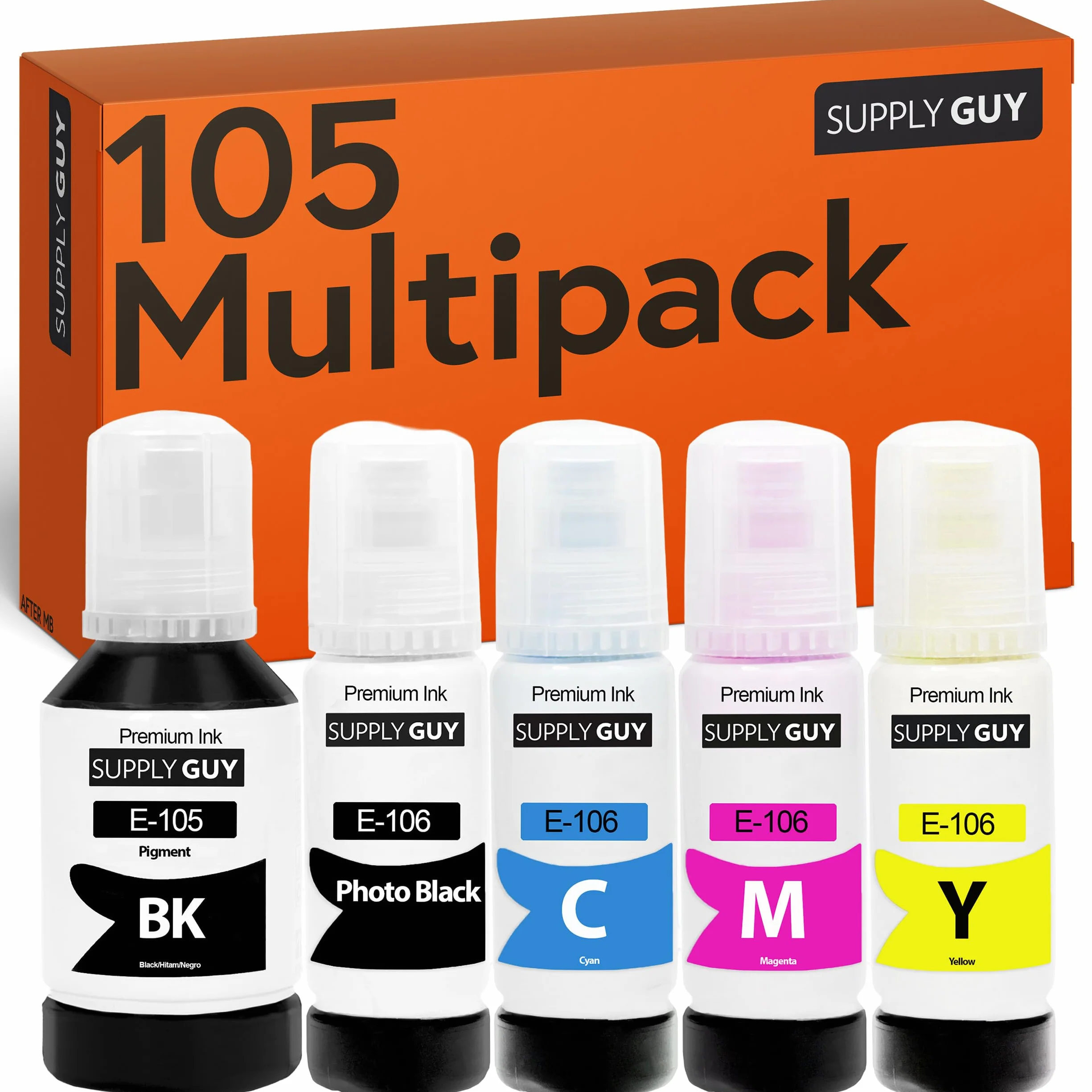 Supply Guy Tusz kompatybilne z Epson 105 106 do EcoTank ET-7700 ET-7750 L7160 L7180 (5 Butelki z atramentem z 1x127ml, 4x70ml)