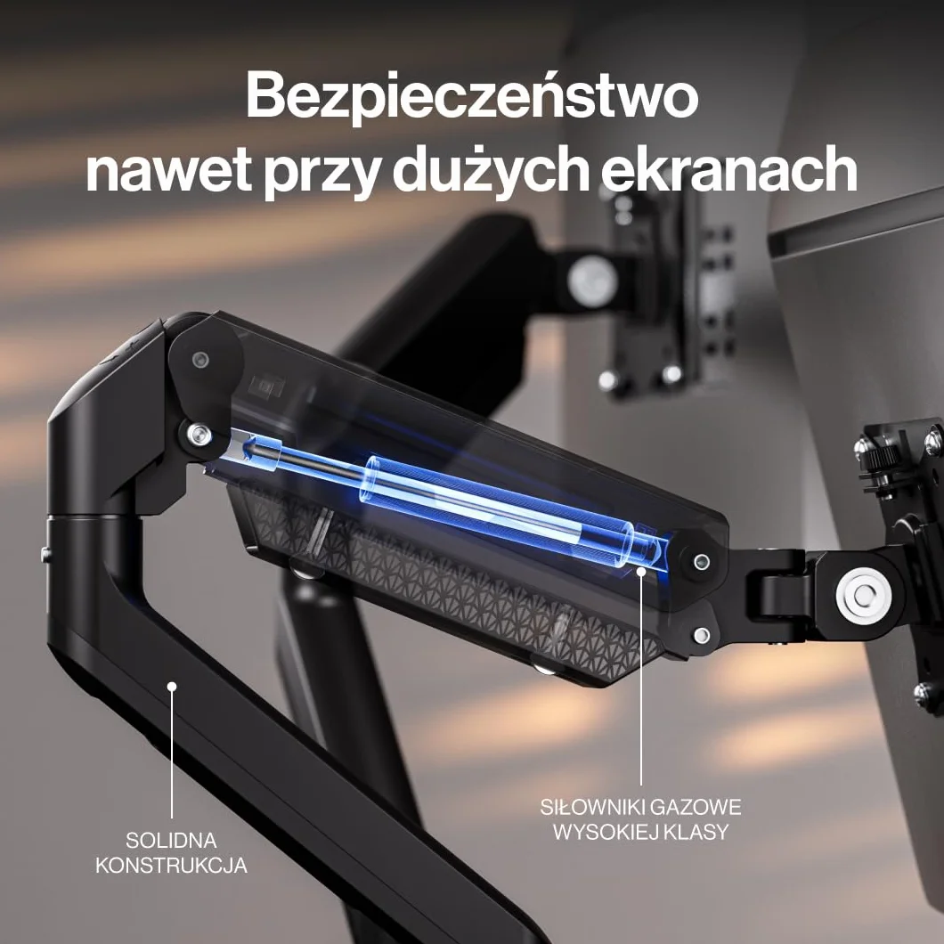 ENDORFY Atlas GS Double, Podwójne Gazowe Ramię do 2 Monitorów 13-32", Udźwig 2x10 kg, Regulowany Uchwyt Biurkowy VESA 75x75/100x100, Funkcja Pivot 180°, System Zarządzania Kablami, Czarny