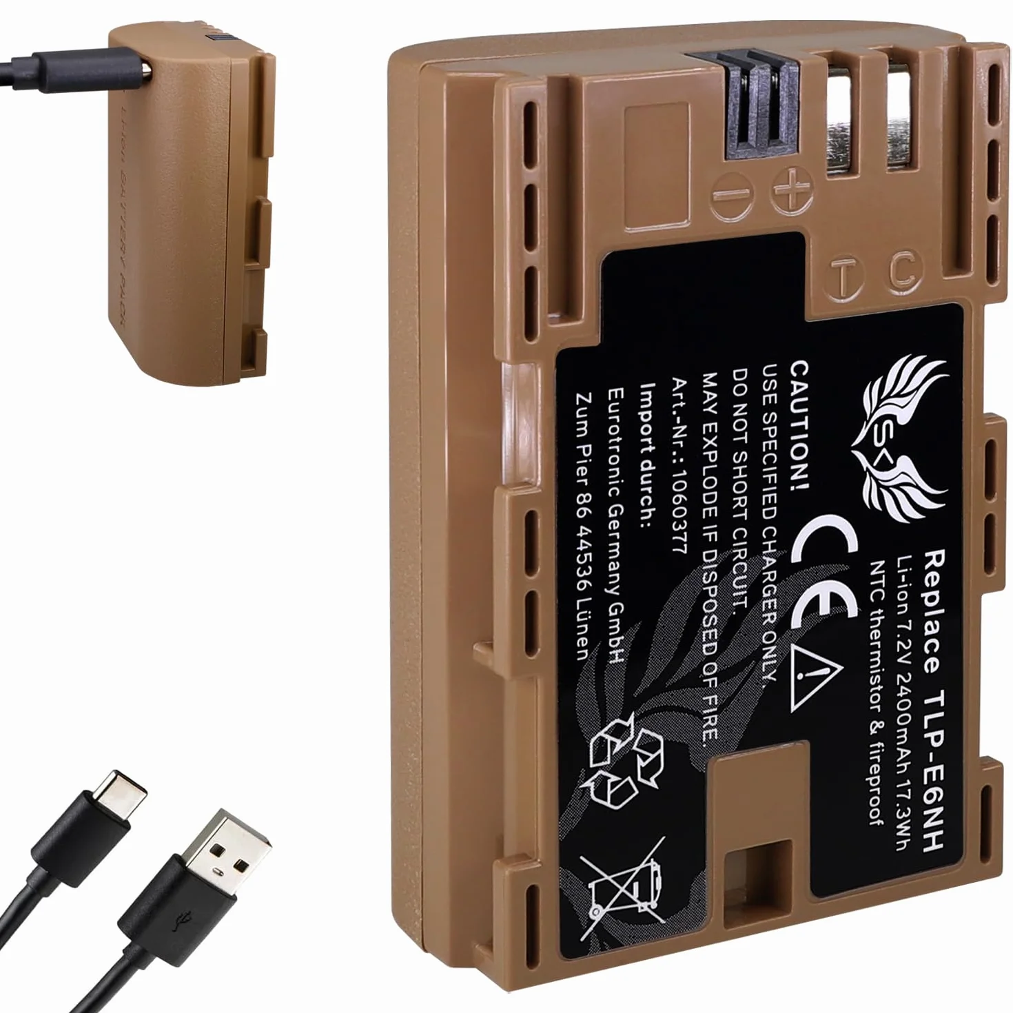 SK zamiennik akumulatora do Canon LP-E6NH |- 2400mAh -| LP-E6N LP-E6 z gniazdem USB typu C do ładowania / czujnikiem NTC i obudową V1 do Canon EOS R R5 R6 R7 5D 7D 90D