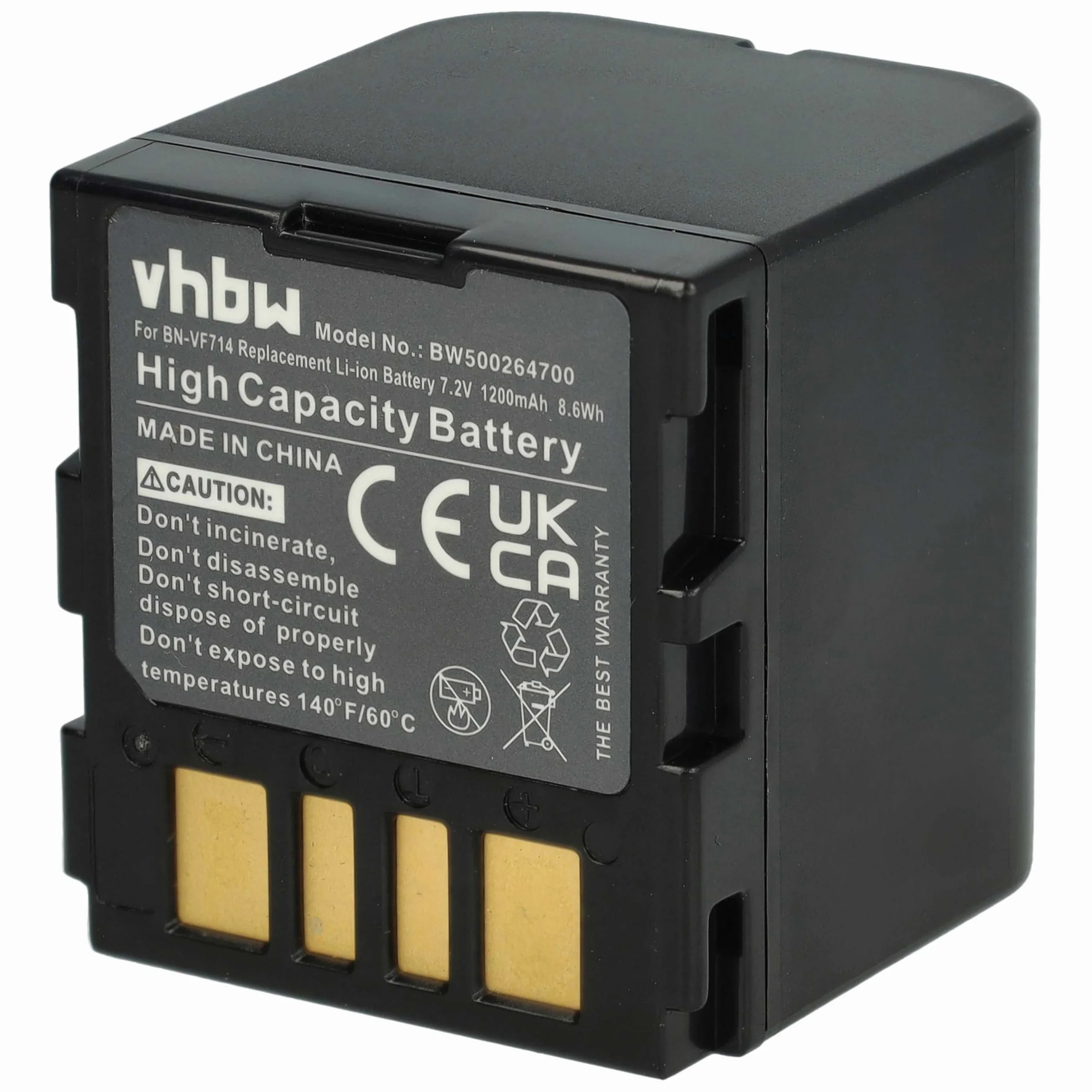 vhbw 1 x bateria zastępuje JVC BN-VF707U, BN-VF714U, BN-VF714, BN-VF733, BN-VF707 do kamery kamery (1200 mAh, 7,2 V, Li-Ion)