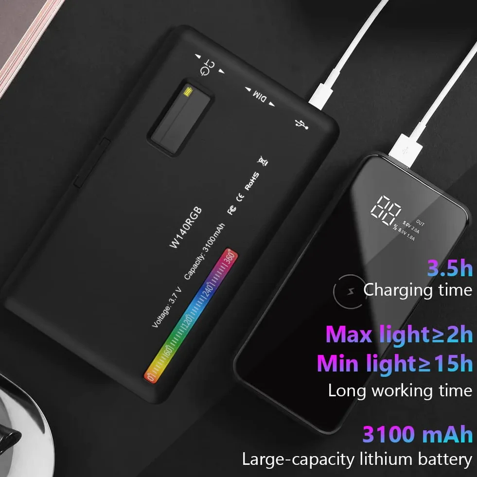 AXFEE Lampa wideo LED RGB, 5", światło wideo z możliwością ściemniania, 2500 K - 9000 K, z klipsem na telefon i uchwytem na zimne buty, wbudowany akumulator 3100 mAh, CRI 95+, światło do fotografii
