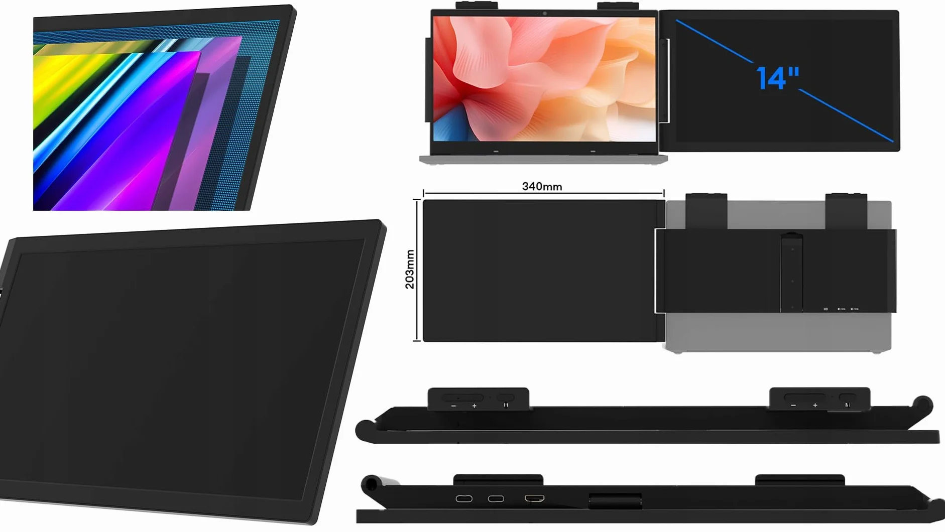 ZEUSLAP Z14P Monitor Przenośny 14" 1920x1080 IPS Slim 16:9 Full HD USB-C i Mini HDMI Ekran Mobilny do Laptopa Smartfona Konsoli Pracy Grania Nauki Rozrywki