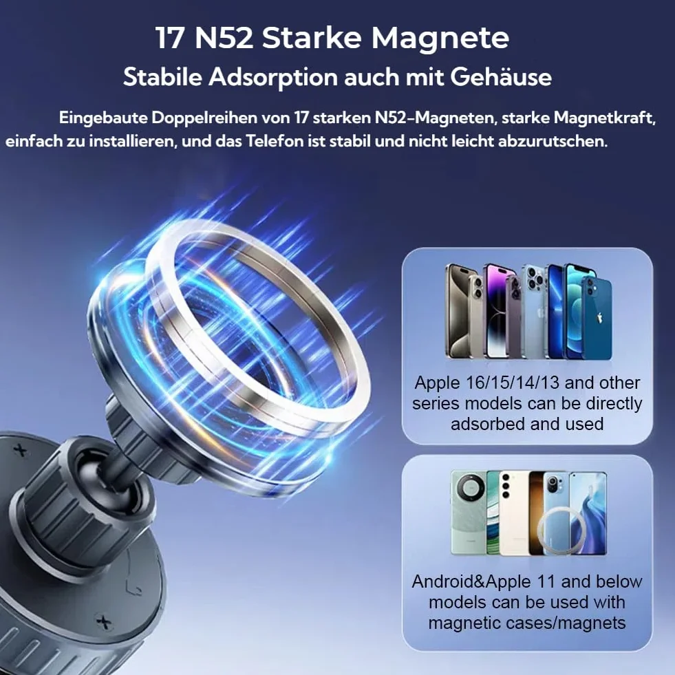 Magnetyczny uchwyt samochodowy z przyssawką na telefon komórkowy typ C