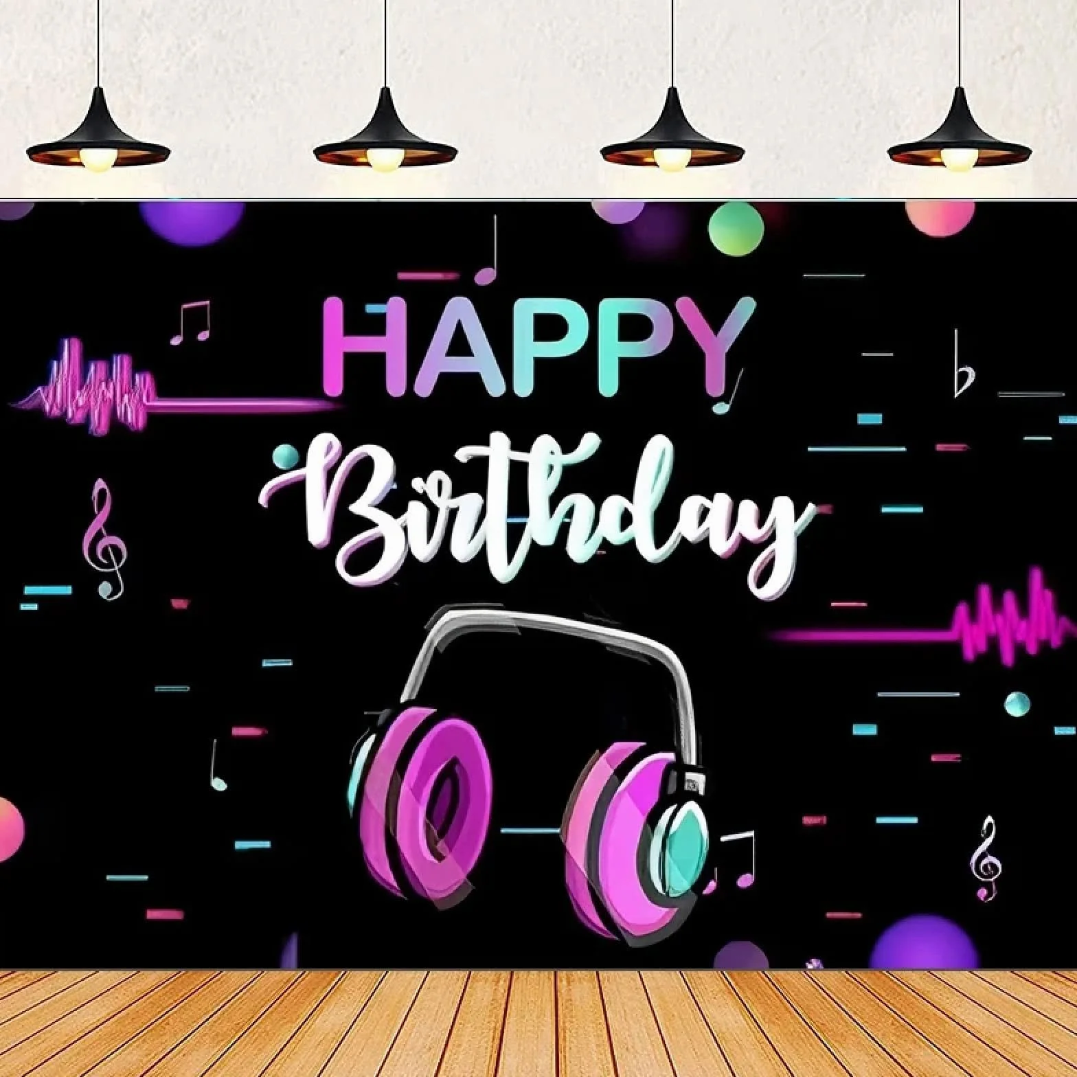 Fotografia Tło Muzyka Happy Birthday Dzieci Dorośli Popularny Muzyczny Banner DJ Impreza Dekoracja Portret Strzelanie Plakat