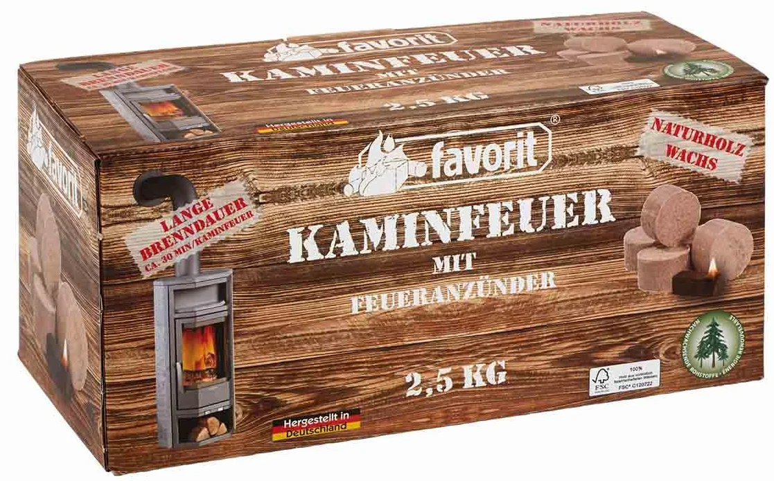 Favorit Podpałka Jumbo 2,5 kg w zamykanym pudełku z naturalnego drewna i wosku (kominek) – 1212