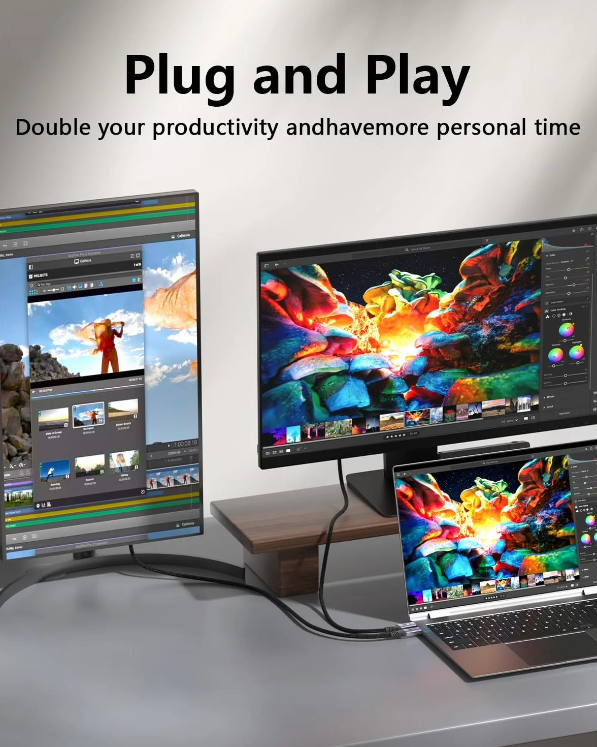 Długi kabel USB C, 10 m, USB-C transfer danych 5 Gb/s, typ C 60 W, szybkie ładowanie, 4K 60 Hz, transfer wideo do monitora, laptopa, koncentratora, SSD, wyświetlacza. Stacja dokująca