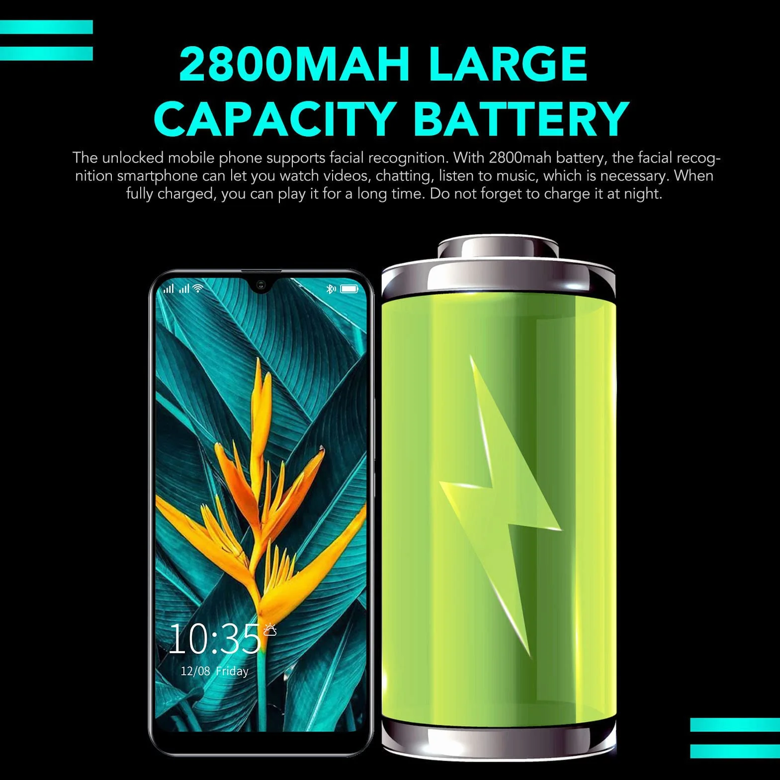 6,1-calowy smartfon z Androidem 6, 3 GB RAM 32 GB ROM, 5 MP z przodu, 8 MP z tyłu, podwójna karta Dual Standby, bateria 2800 mAh, rozpoznawanie twarzy Ultra cienki telefon komórkowy(Green)