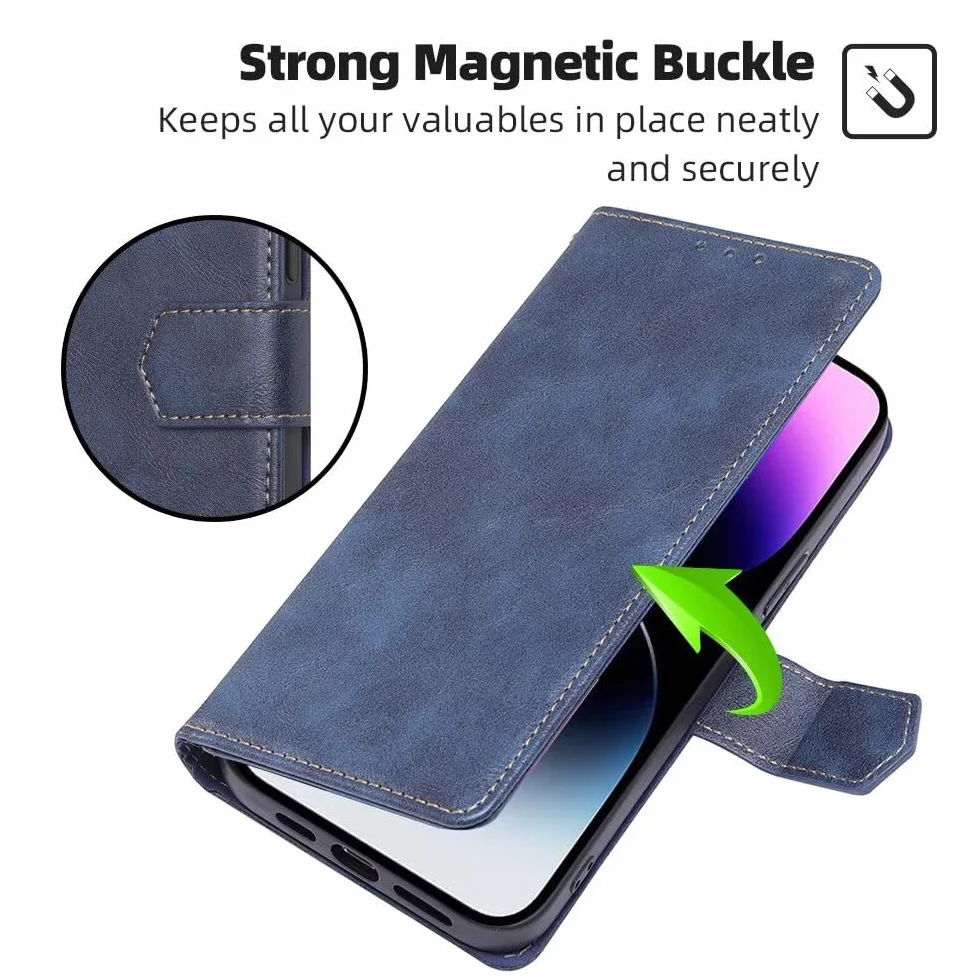 RankOne Etui ochronne do Motorola Moto Edge 50 (6,55 cala), skórzany portfel z klapką pokrowiec magnetyczny książkowy zderzak - niebieski