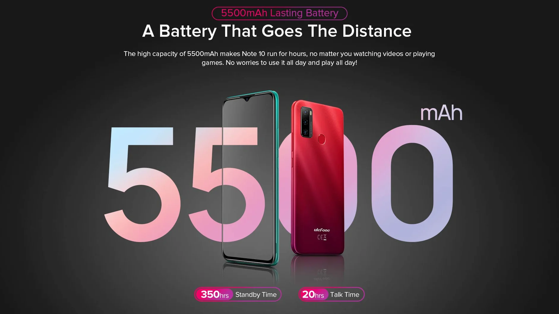 Ulefone Smartfon z systemem Android 11 bez umowy, Note 10, telefon komórkowy, Dual-SIM + dedykowany SD, akumulator 5500 mAh (ładowanie OTG), 32 GB ROM, ekran kropli wody 6,52", odcisk palca +