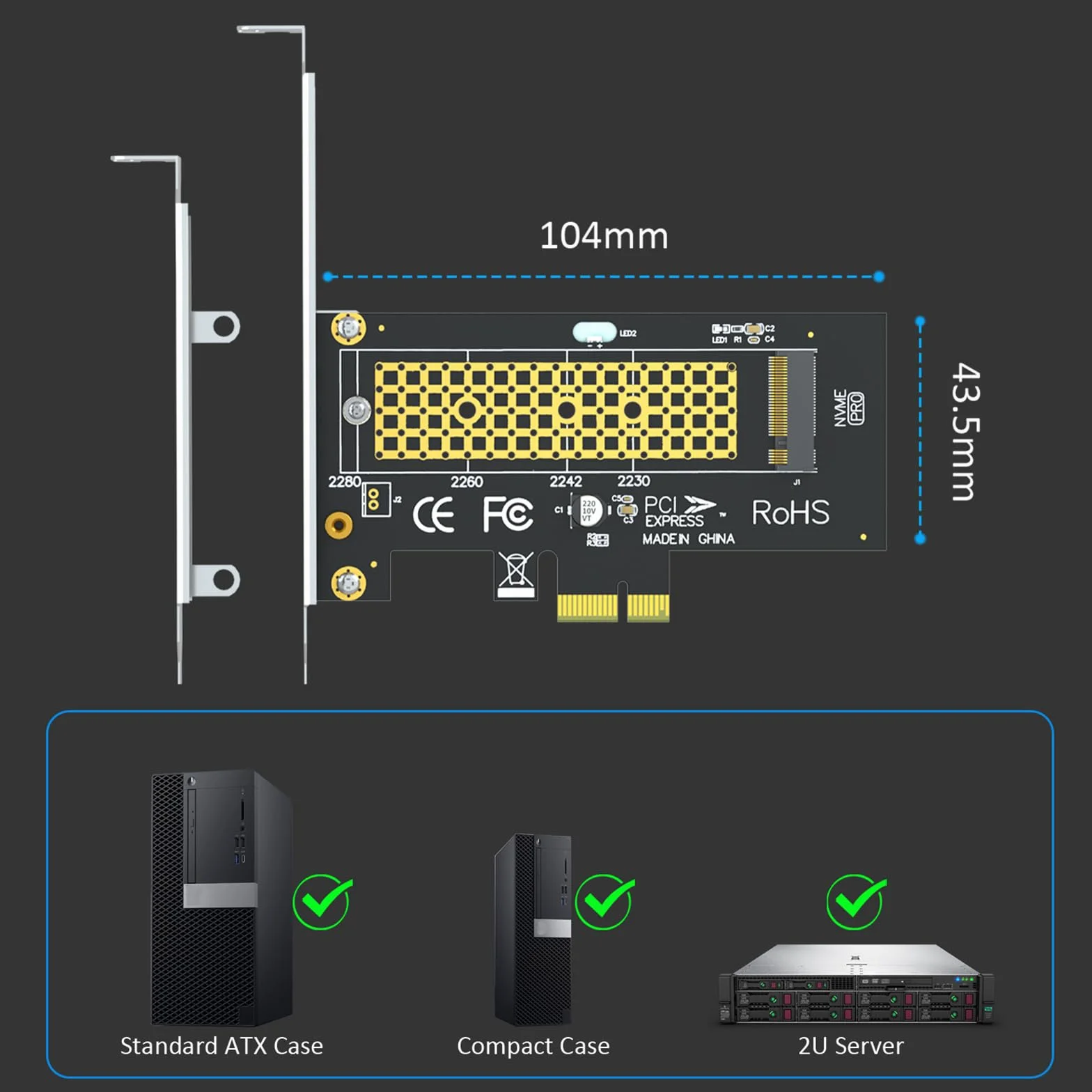 GLOTRENDS PA09-X1 Adapter M.2 NVMe na PCIe X1 dla 2230/2242/2260/2280 M.2 NVMe SSD, instalacja PCIe X1