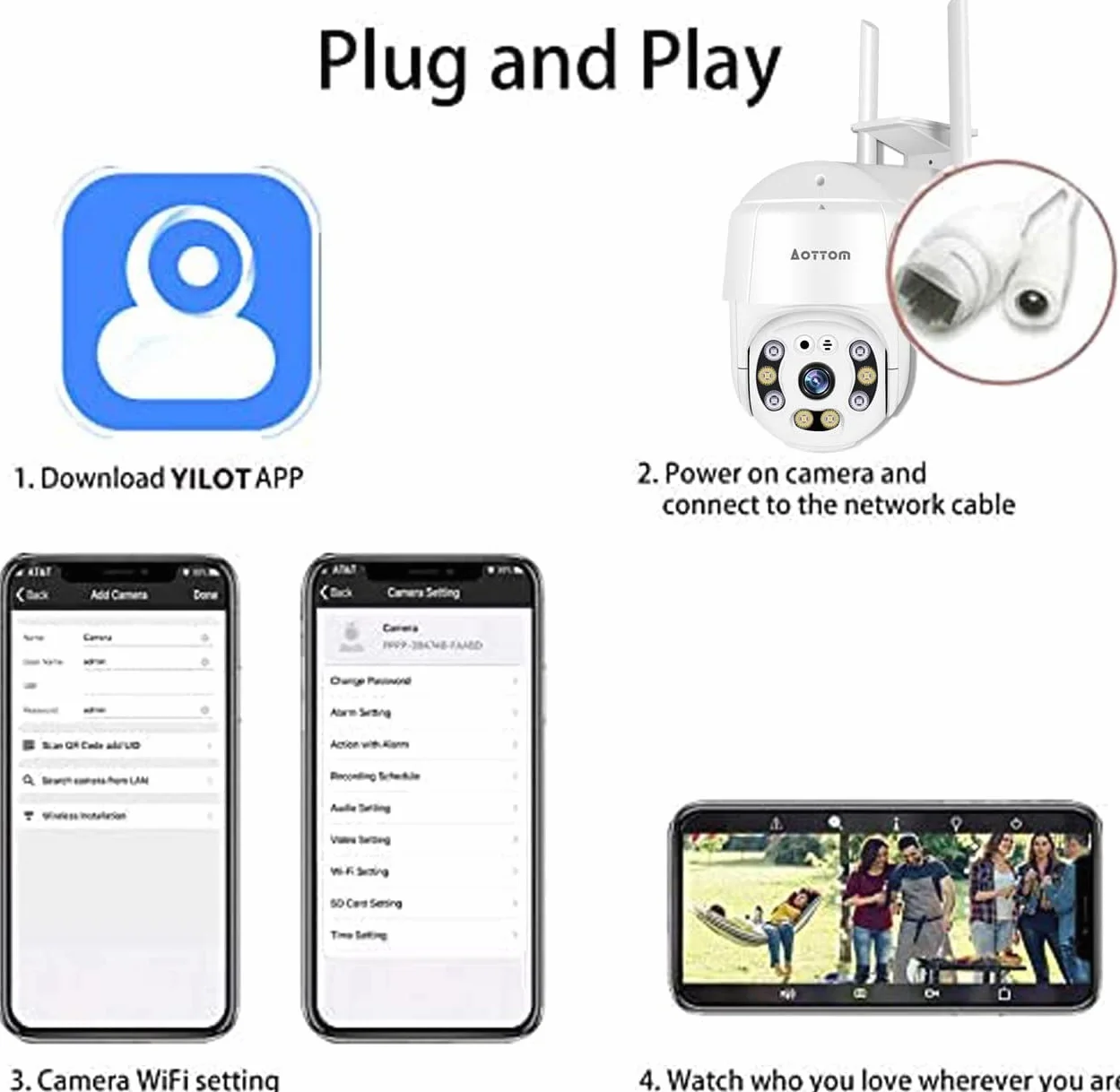 Zewnętrzna kamera monitorująca, 1080P WLAN IP kamera outdoor PTZ kopułowa, kamera bezpieczeństwa z czujnikiem ruchu, widoczność w nocy 40 m, 2-drożne audio, wodoszczelność IP66, aplikacja YI Lot