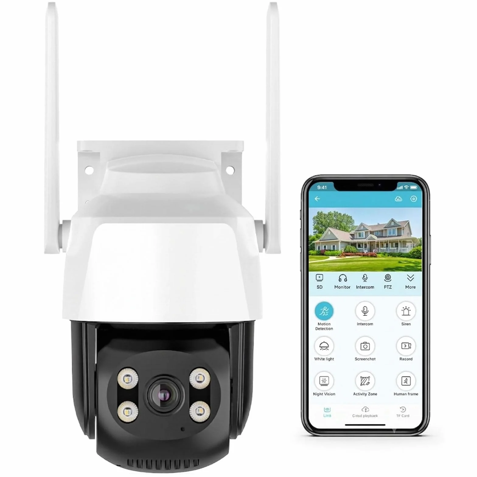 Nuwo Zewnętrzna kamera Wi-Fi 2K PTZ | 270°Pan/90°Tilt | Kolorowa kamera monitorująca IP Night Vision | dwukierunkowy dźwięk | Wykrywanie ruchu, alarm dźwiękowy i jasny | IP66