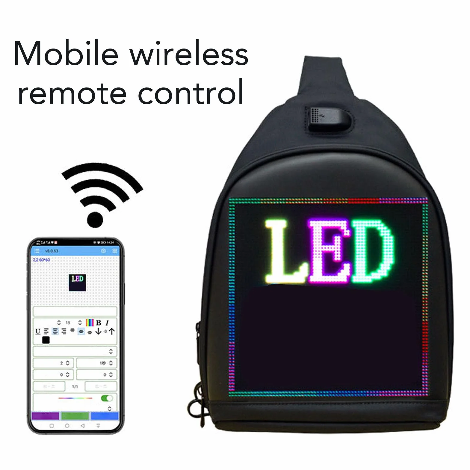 LED Sling Backpack Programmable Pełny Kolor Ekranowy Wyświetlacz Woda Water Reklama na Zewnątrz Podróż dla Mężczyzn Kobiety
