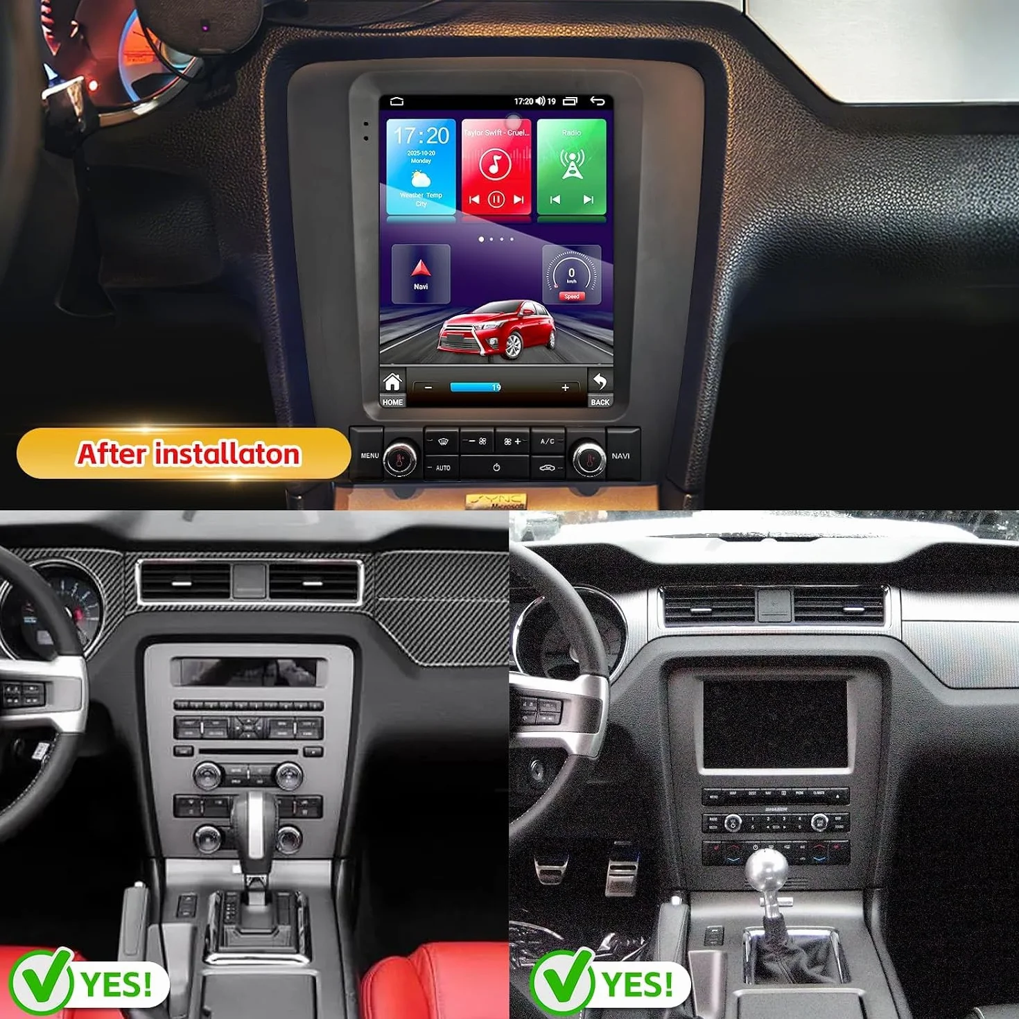Android 15 Stereo Samochodowe Radio Do Forda Mustanga 2010-2014 GPS | Nawigacja 9,7-calowy ekran dotykowy przez Carplay Android Auto SWC Bluetooth 5.1 WiFi GPS Nawigacja EQ USB TPMS Kamera AHD
