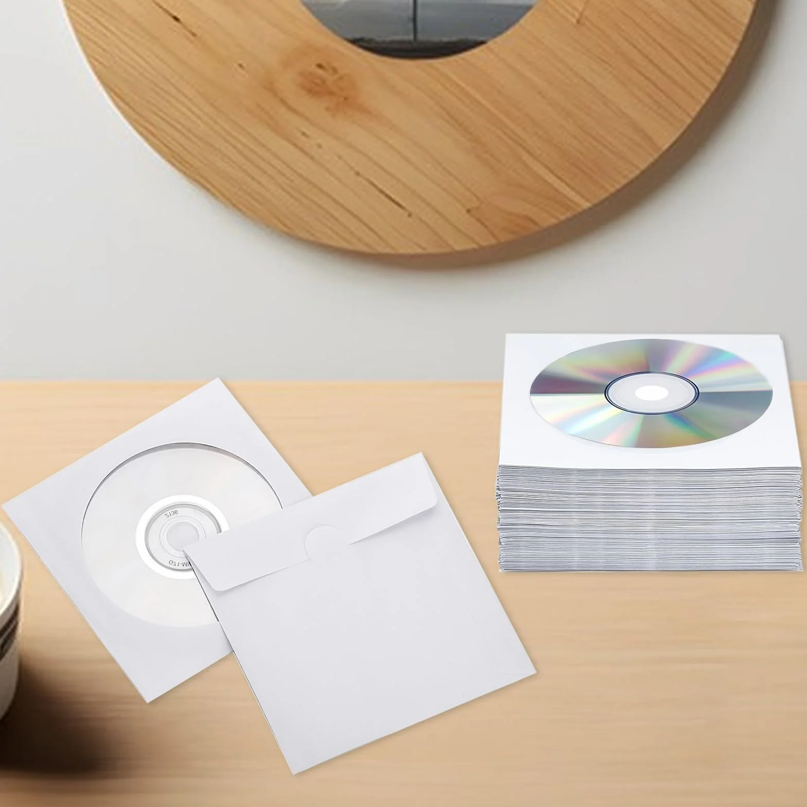 Rękawy na płyty CD DVD, wysokiej jakości, białe rękawy na płyty CD, DVD, koperty, z przezroczystym okienkiem i klapką, 120 gramów, kompatybilne ze standardowym rozmiarem CD DVD, 200 szt