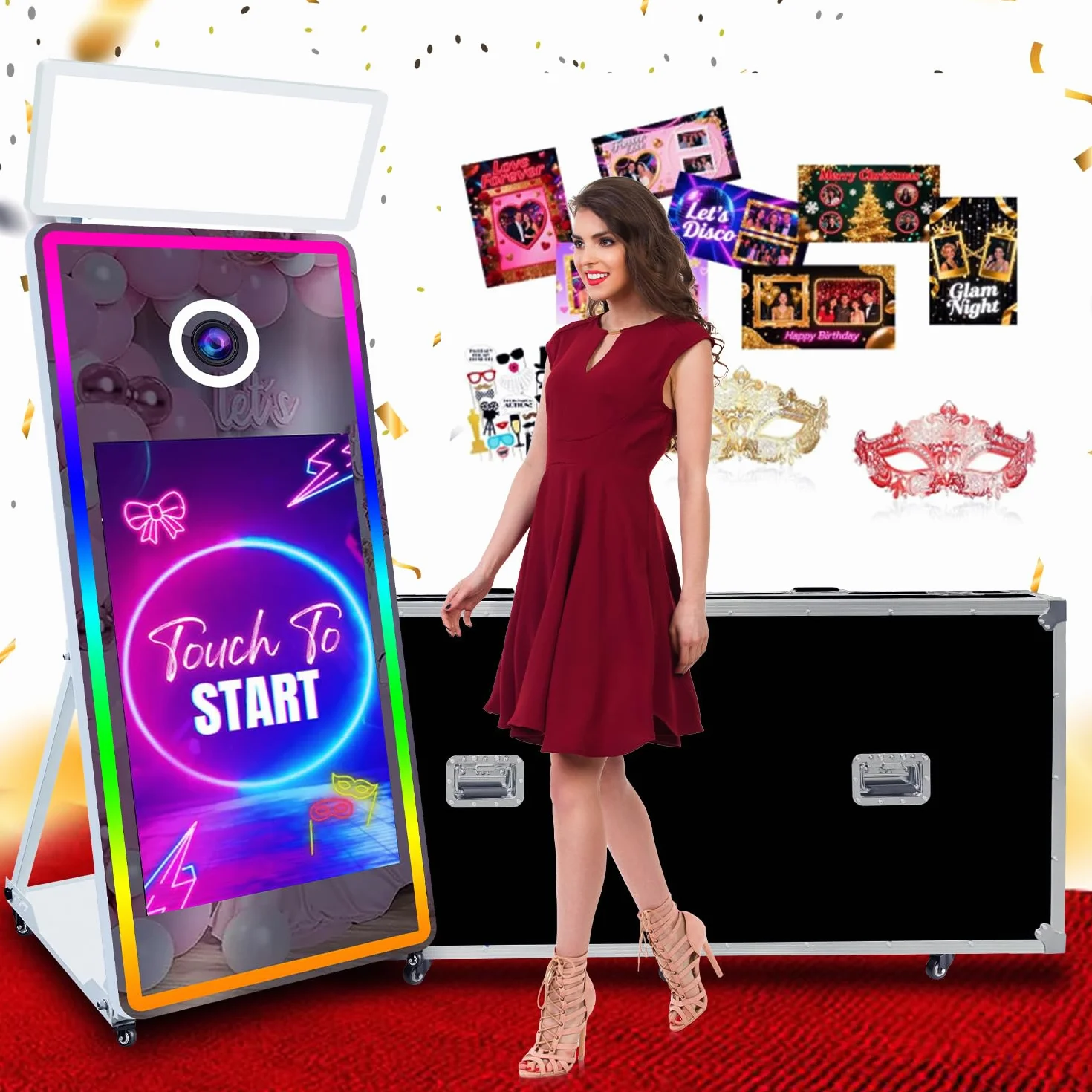 65-calowa przenośna magiczna kabina fotograficzna z lustrem 43-calowym lustro z ekranem dotykowym, maszyna do selfie do wynajmu imprez (White, photo booth)