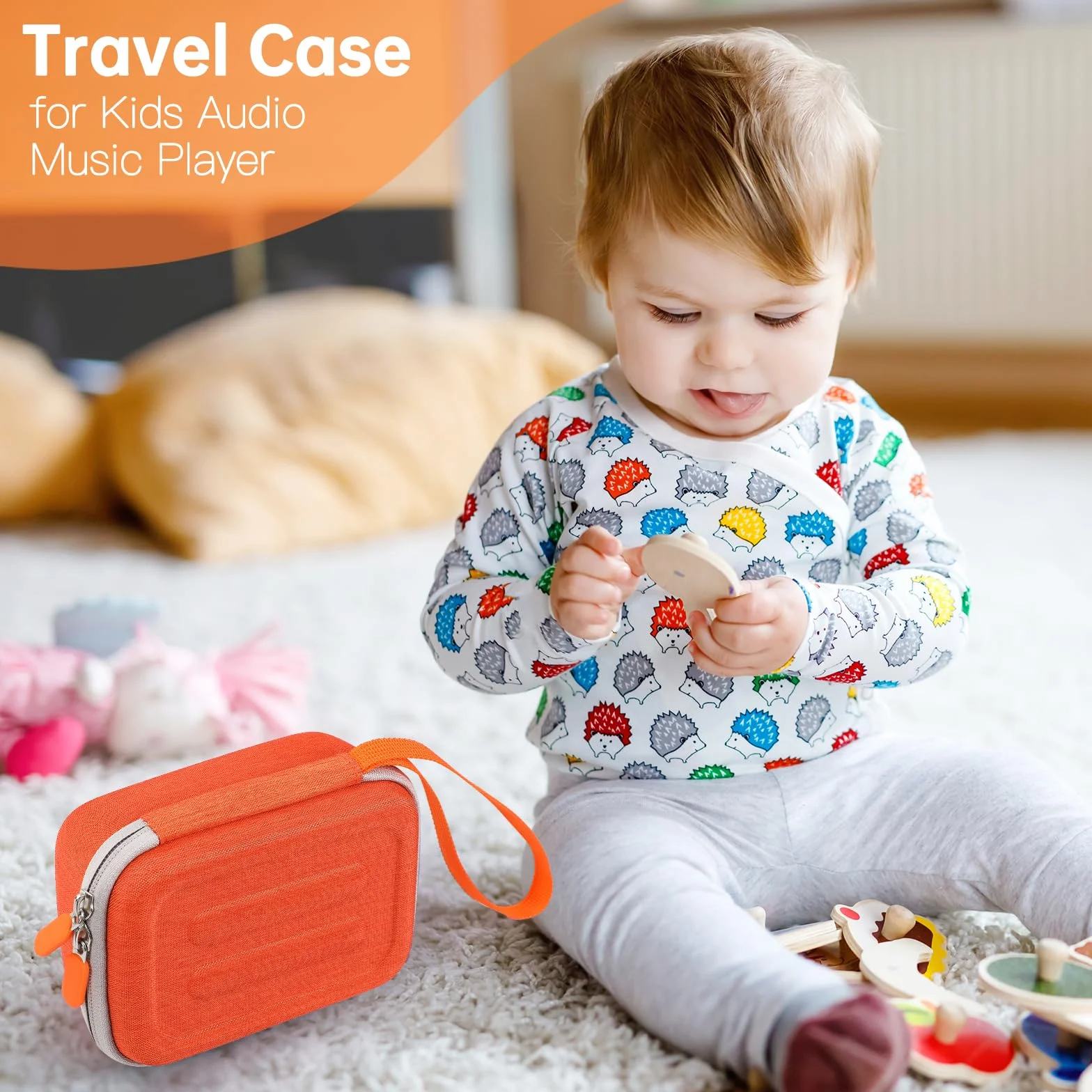 etui z pianki EVA do przechowywania Yoto Mini (edycja 2024) odtwarzacza audio i akcesoriów, przenośny twardy etui ochronny pokrowiec skóra organizer torba na rękę, pomarańczowy, 17 x 12 x 7