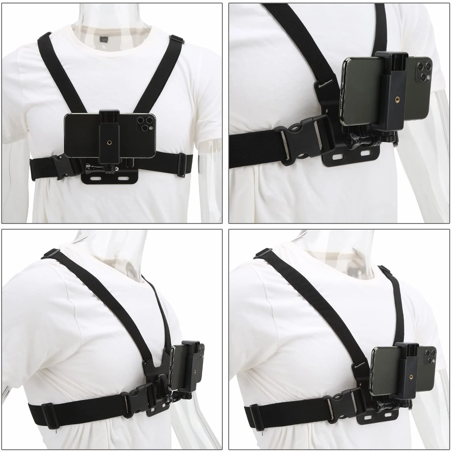 Telefon Komórkowy Selfie Chest Mount, Regulowany Uchwyt na Telefon Komórkowy Pasek Uprzęży, Selfie Chest Mount Strap Adapter Pasa Kompatybilny z Większością Smartfonów