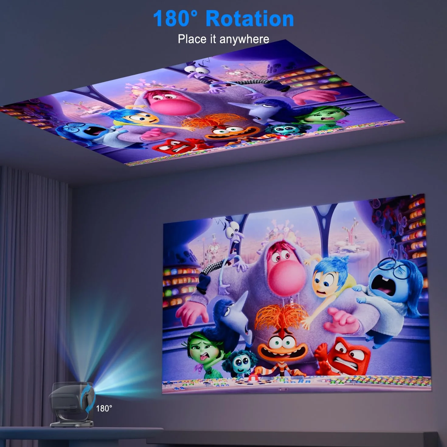 Projektor 4K, elektryczny ostrość, obrót 180°, 26000Lux projektor kina domowego z WiFi 6 i Bluetooth, zoom, korekcja trapezowa, natywny reflektor 1080P do smartfonów z systemem iOS/Android