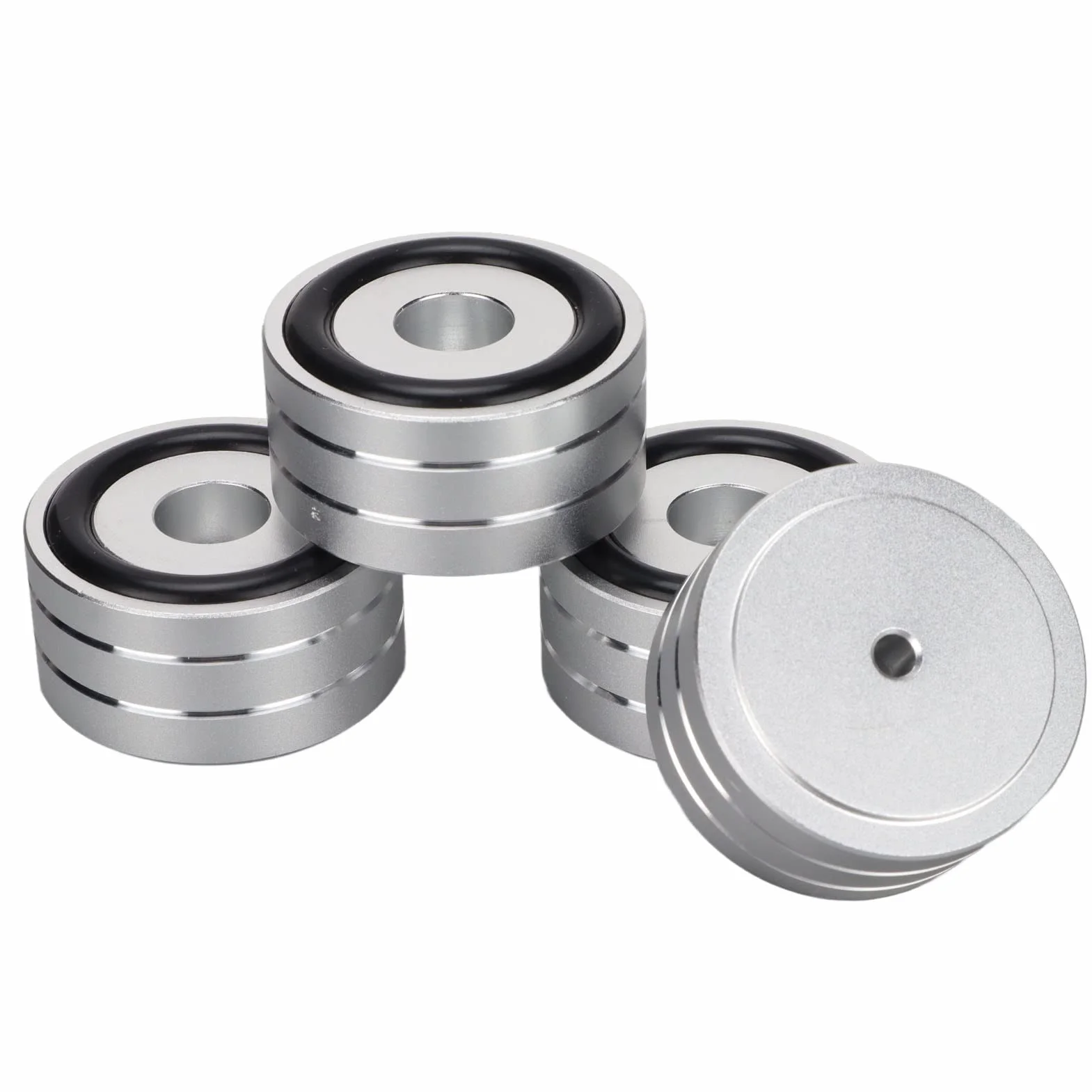 Izolacja Głośnika Stopka Stojaka, 4 Szt. 40x20mm Aluminiowa Podkładka Izolacyjna Głośnika, Antypoślizgowa Gumowa Nóżka Izolacyjna Gramofonu HiFi, do Wzmacniacza DAC Miernik(Srebro)