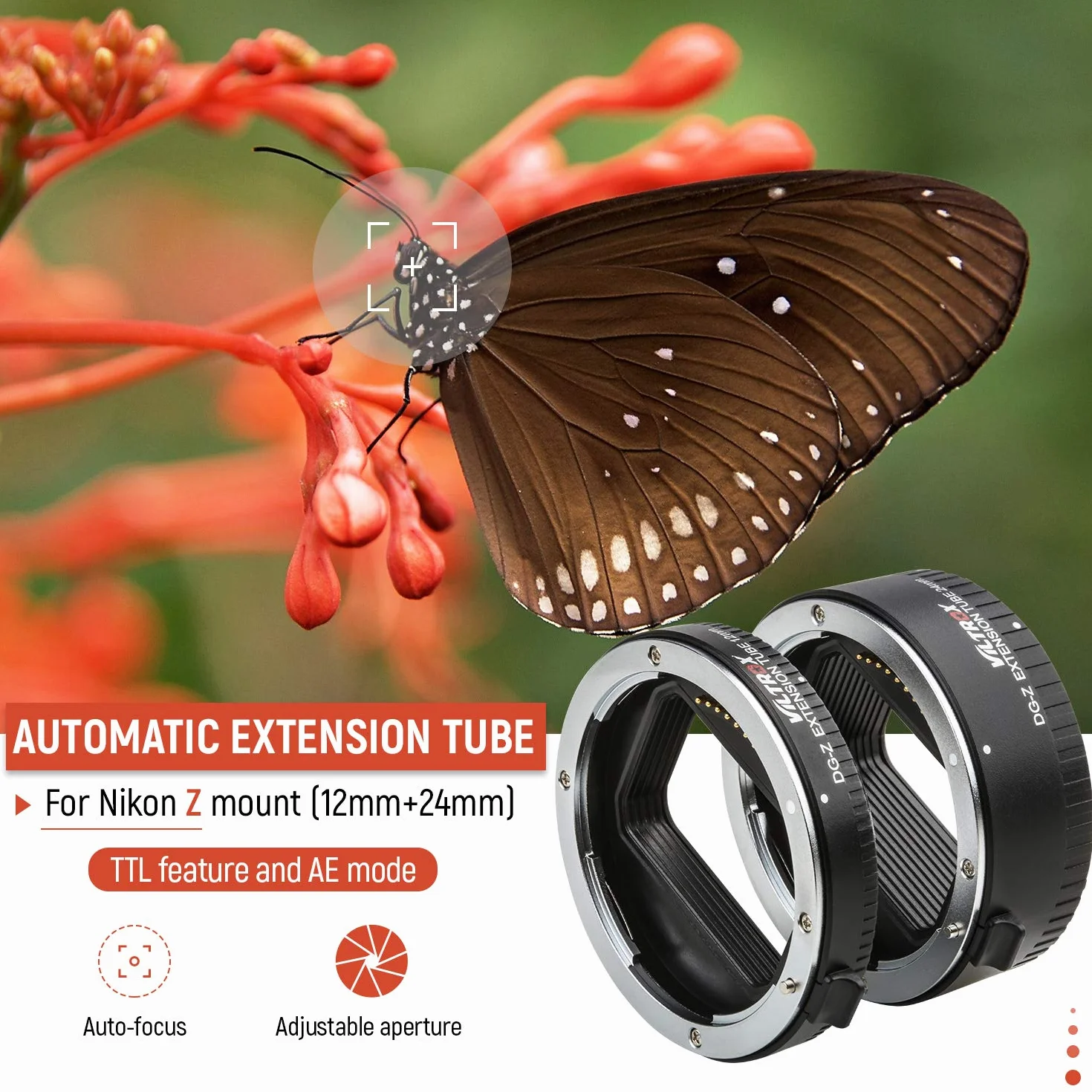 VILTROX DG-Z zestaw pierścieni do automatycznego przedłużania tuby makro (12 mm + 24 mm) wsparcie TTL i AE do aparatów Nikon Z Mount Z6 Z7 Z50