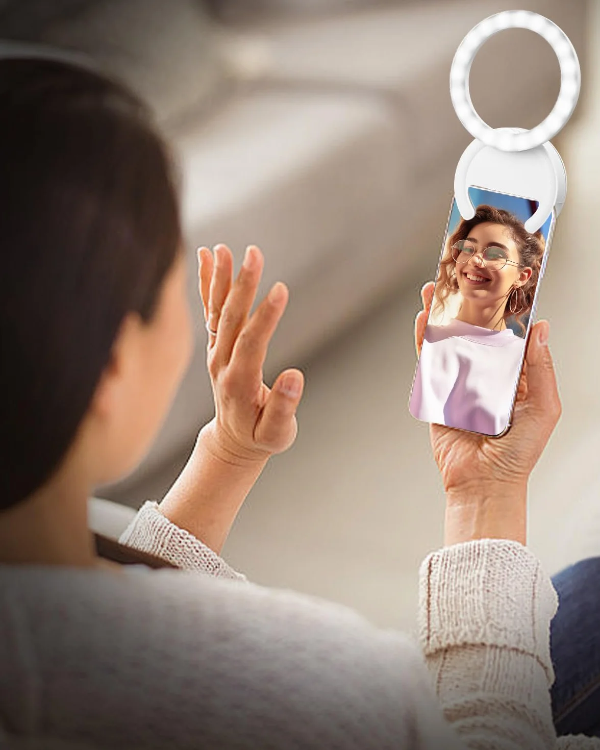 Ring Light Telephone biały, regulowana temperatura barwowa 3000 K - 7000k, 5-biegowa regulowana jasność, do selfie, laptopa/tabletu, Youtube, Tiktoka, wideo