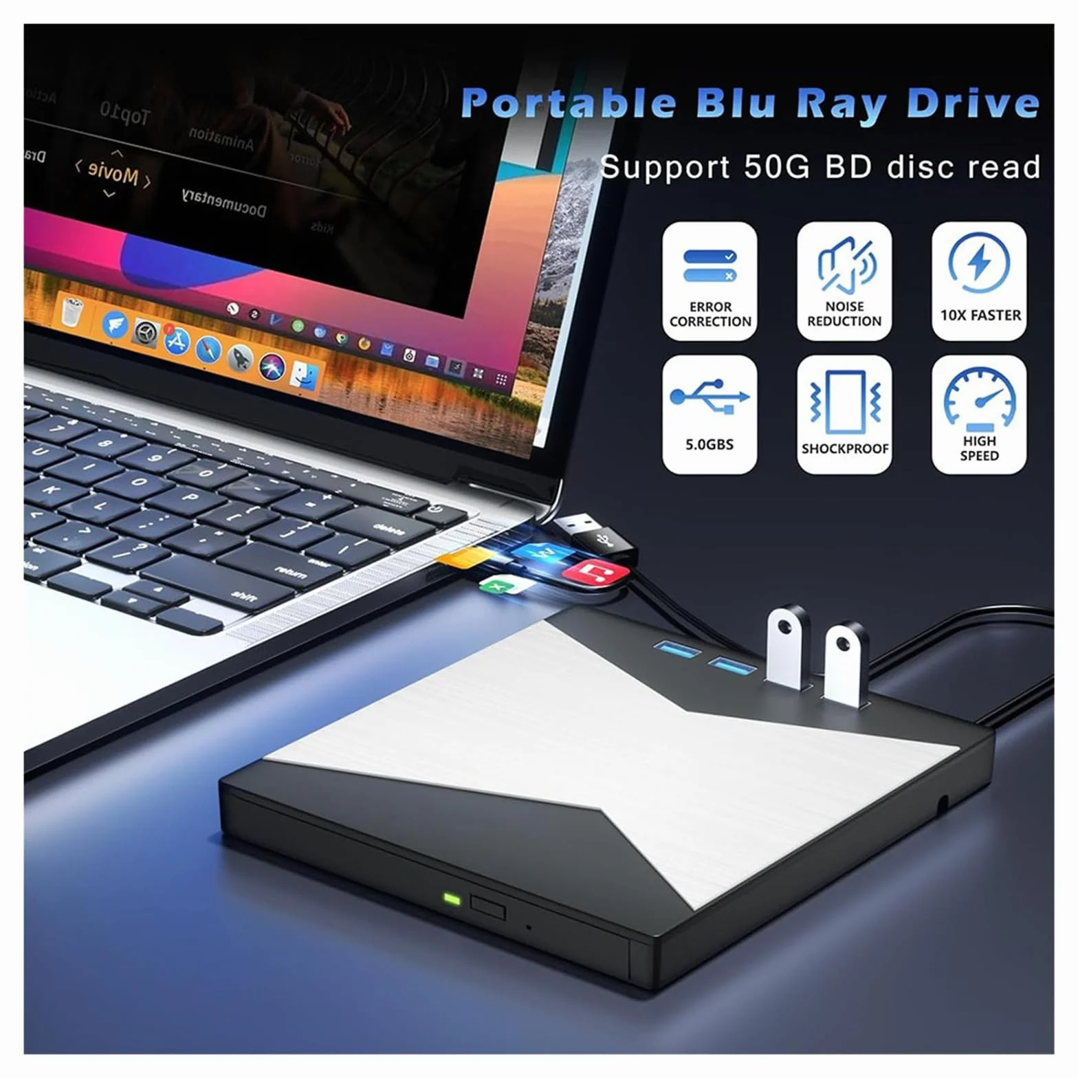 Odtwarzacz DVD, Zewnętrzny napęd Blu-Ray 4K Blu-ray Player do laptopa USB 3.0 /CD/DVD RW Reader Burner
