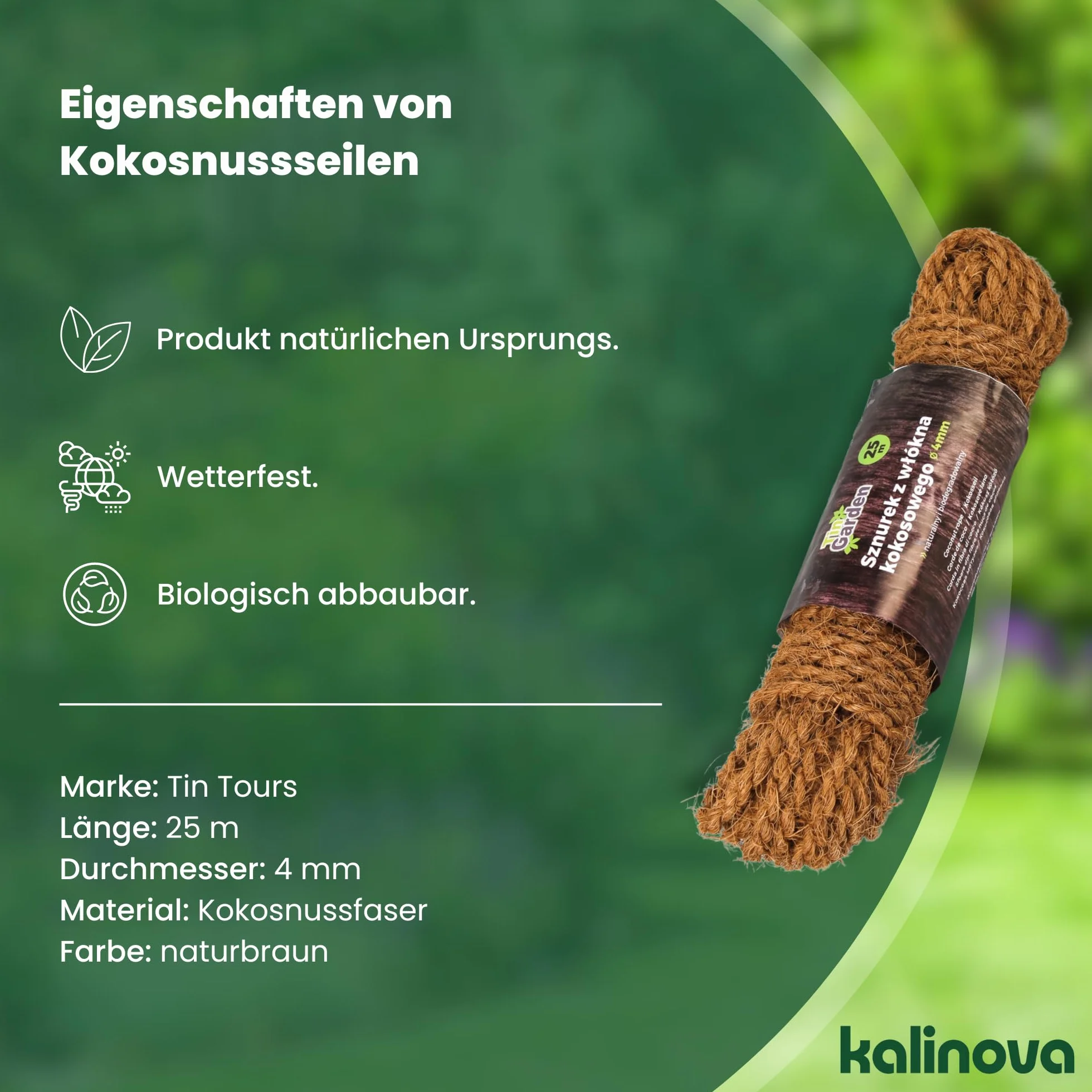 Lina kokosowa 4 mm 25 m naturalna linka do wiązania i dekoracji odporna na warunki atmosferyczne