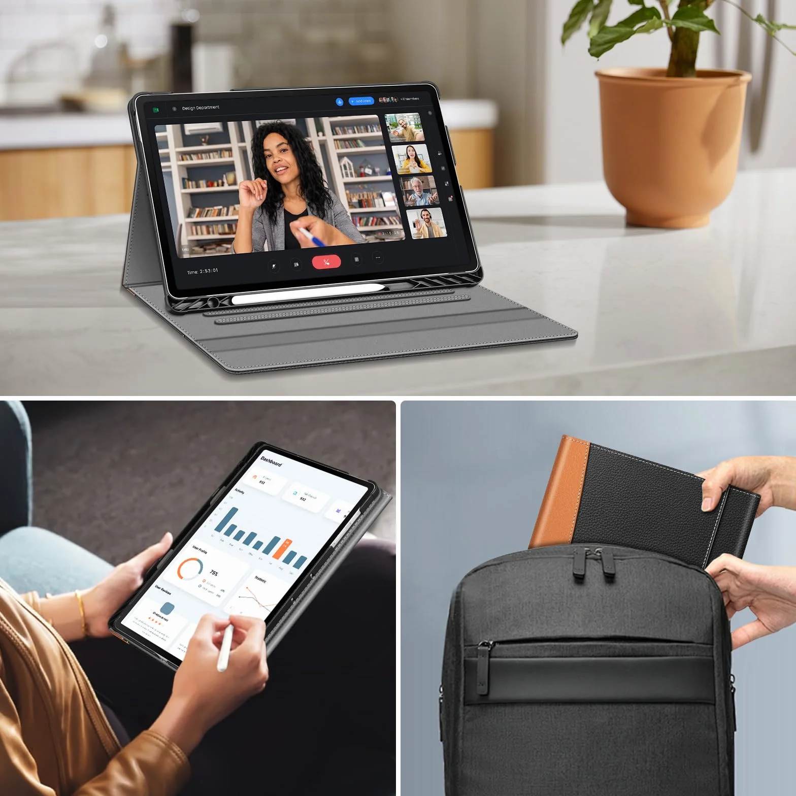 FINTIE Etui do Samsung Galaxy Tab S10 FE Plus (Tab S10 FE+) 13,1 cala 2025 - [Przechowywanie długopisów] Wielopozycyjny pokrowiec z przednią kieszenią z zapięciem magnetycznym, czarny/brązowy