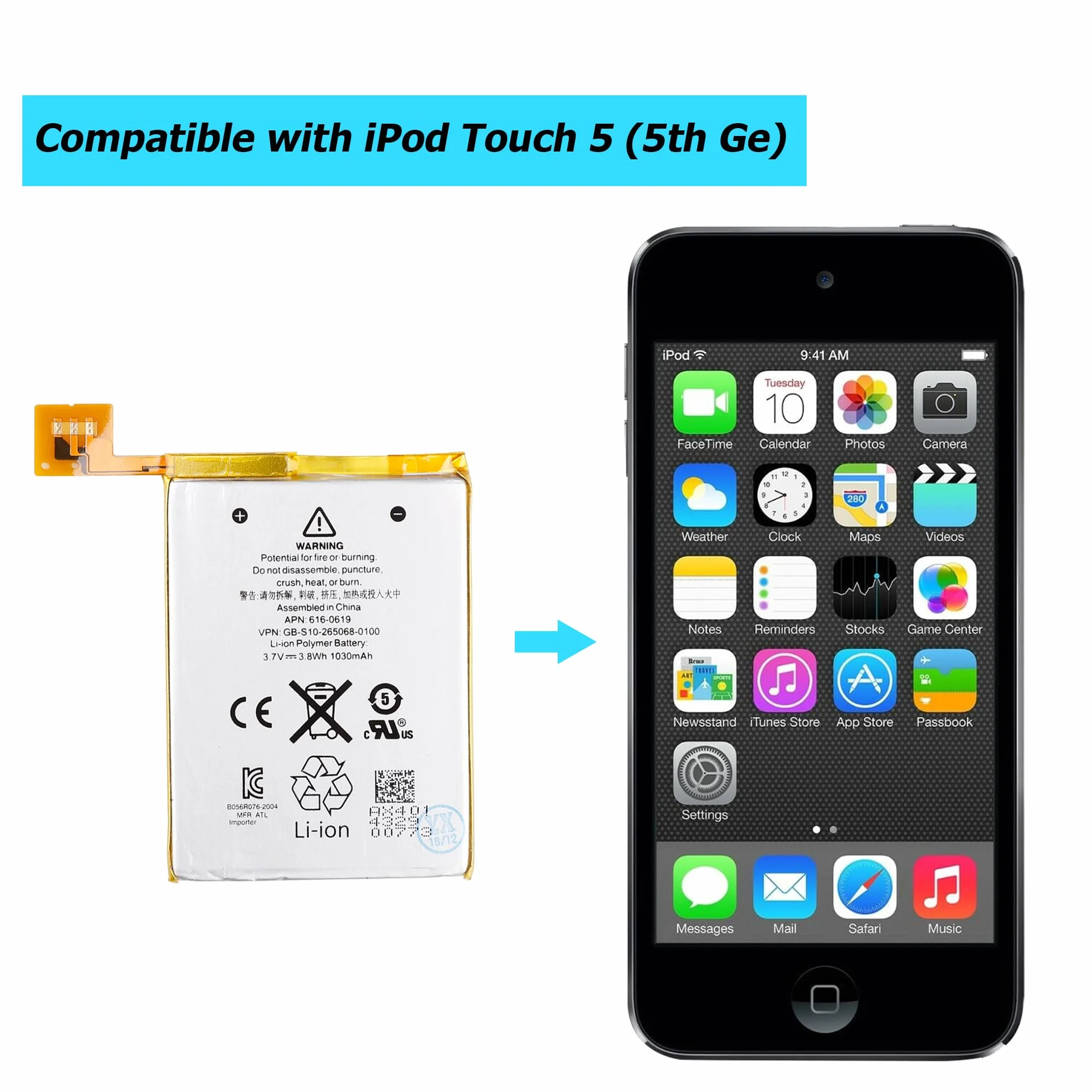 Akumulator zastępczy kompatybilny z iPod Touch 5 (5. generacji) A1421 A1509 16GB 32GB 64GB z zestawem narzędzi