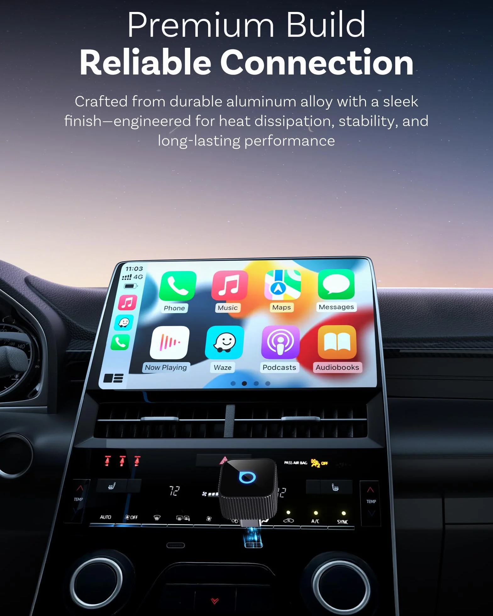OTTOCAST Mini Slim 2026, bezprzewodowy adapter CarPlay i Android Auto Adapter, przewodowy CarPlay i Android Auto do bezprzewodowego, szybkie automatyczne połączenie, kompaktowy klucz USB C, czarna