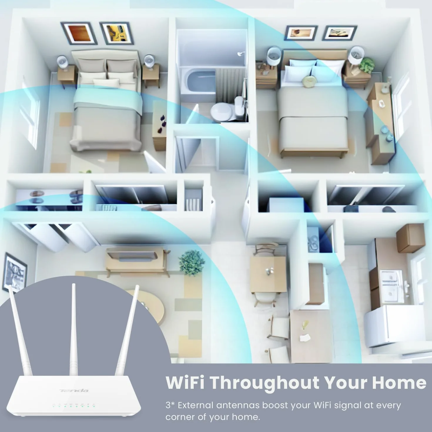 Tenda F3 Router Bezprzewodowy Fast Ethernet, 300Mbps, 2.4GHz, Bianco