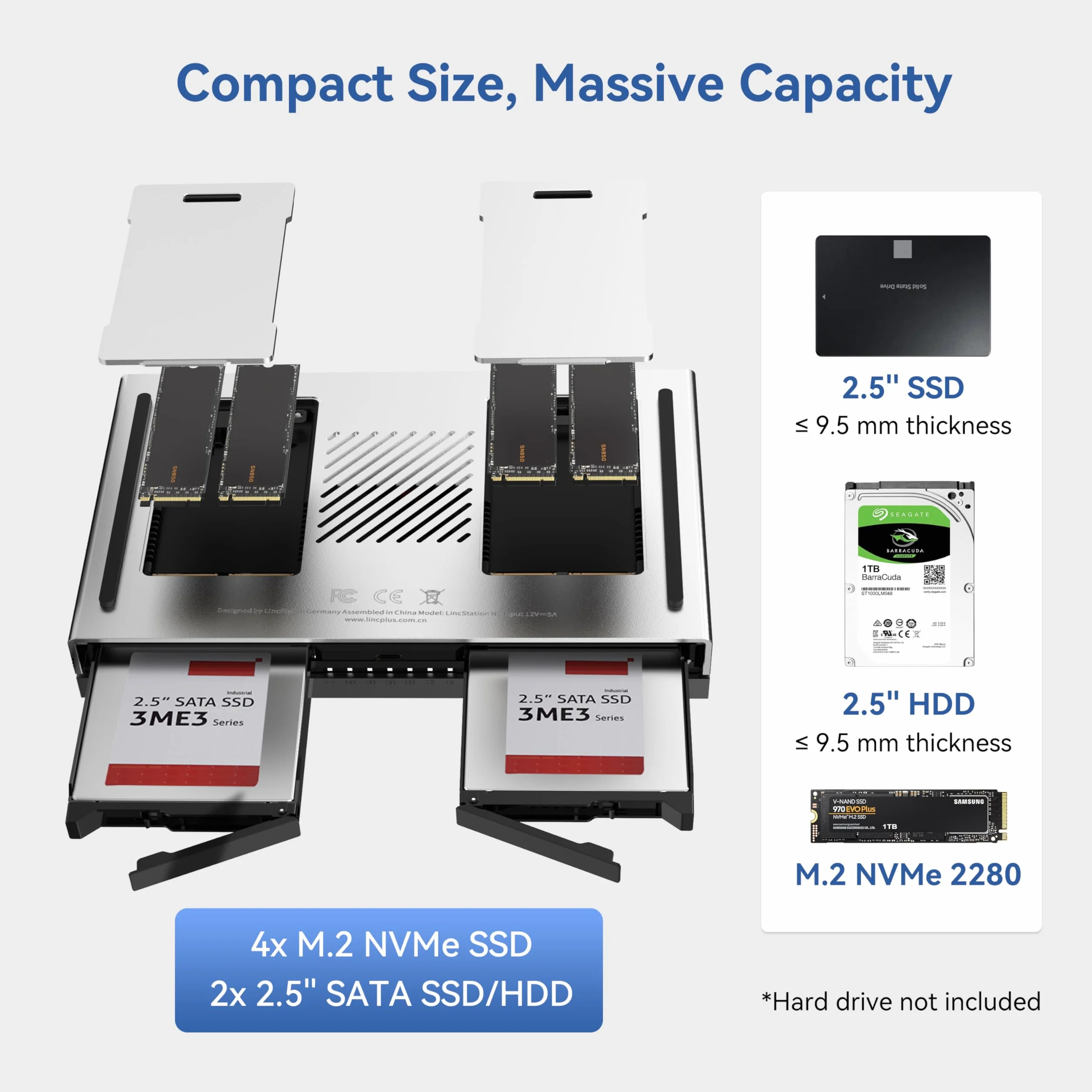 LincStation N2 6-Bay NAS Pamięć Sieciowa - Intel N100 4-rdzeniowy, 16GB RAM LPDDR5, 128GB eMMC, 2x SATA + 4x M.2 NVMe, 10GbE, HDMI 4K, 2-letnia Gwarancja (Bezdyskowa)