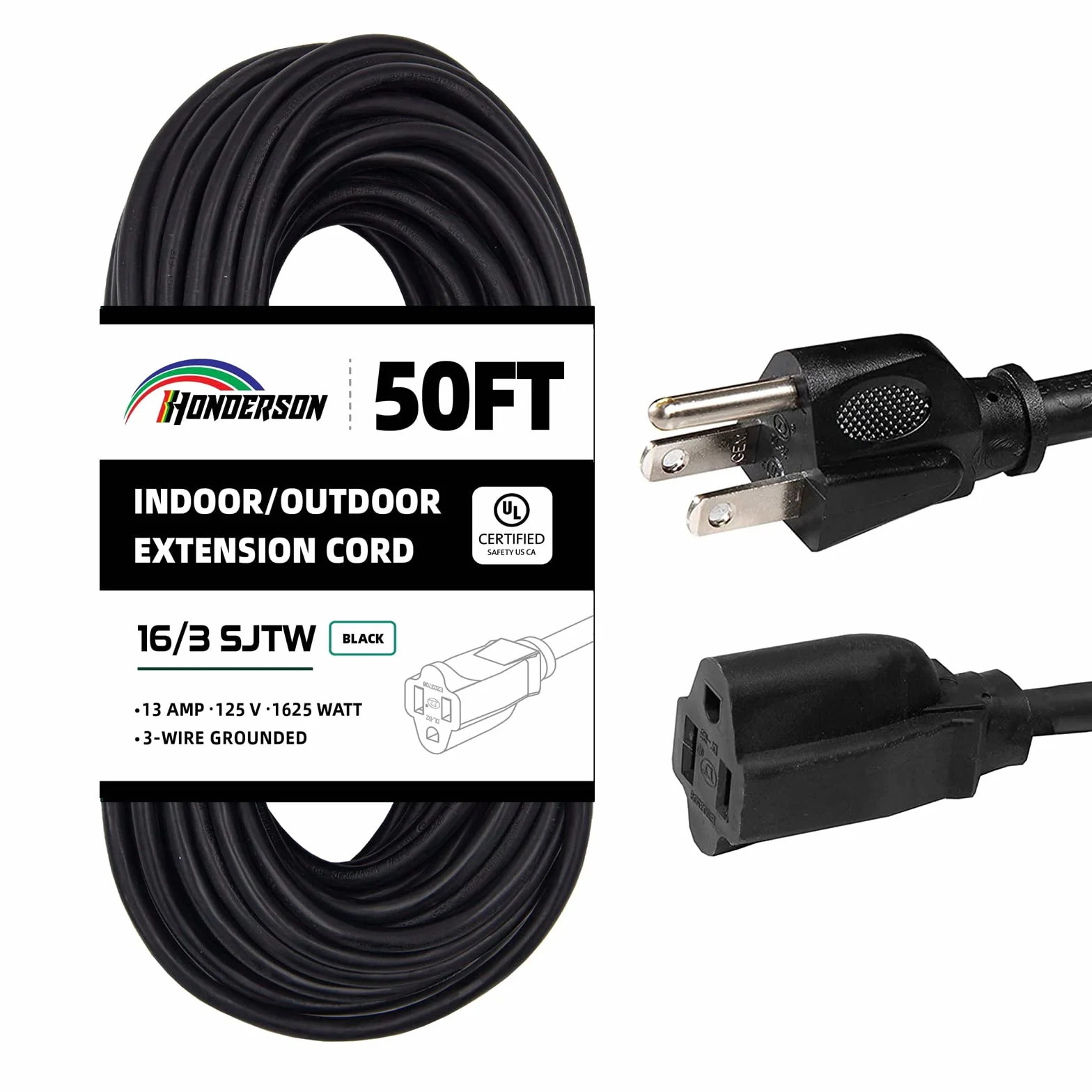 Kabel przedłużający 100 Ft odporny na warunki atmosferyczne 16/3 SJTW trwały zielony przedłużacz z 3-punktową wtyczką klinową dla bezpieczeństwa - świetny do dekoracji świątecznych i lampek