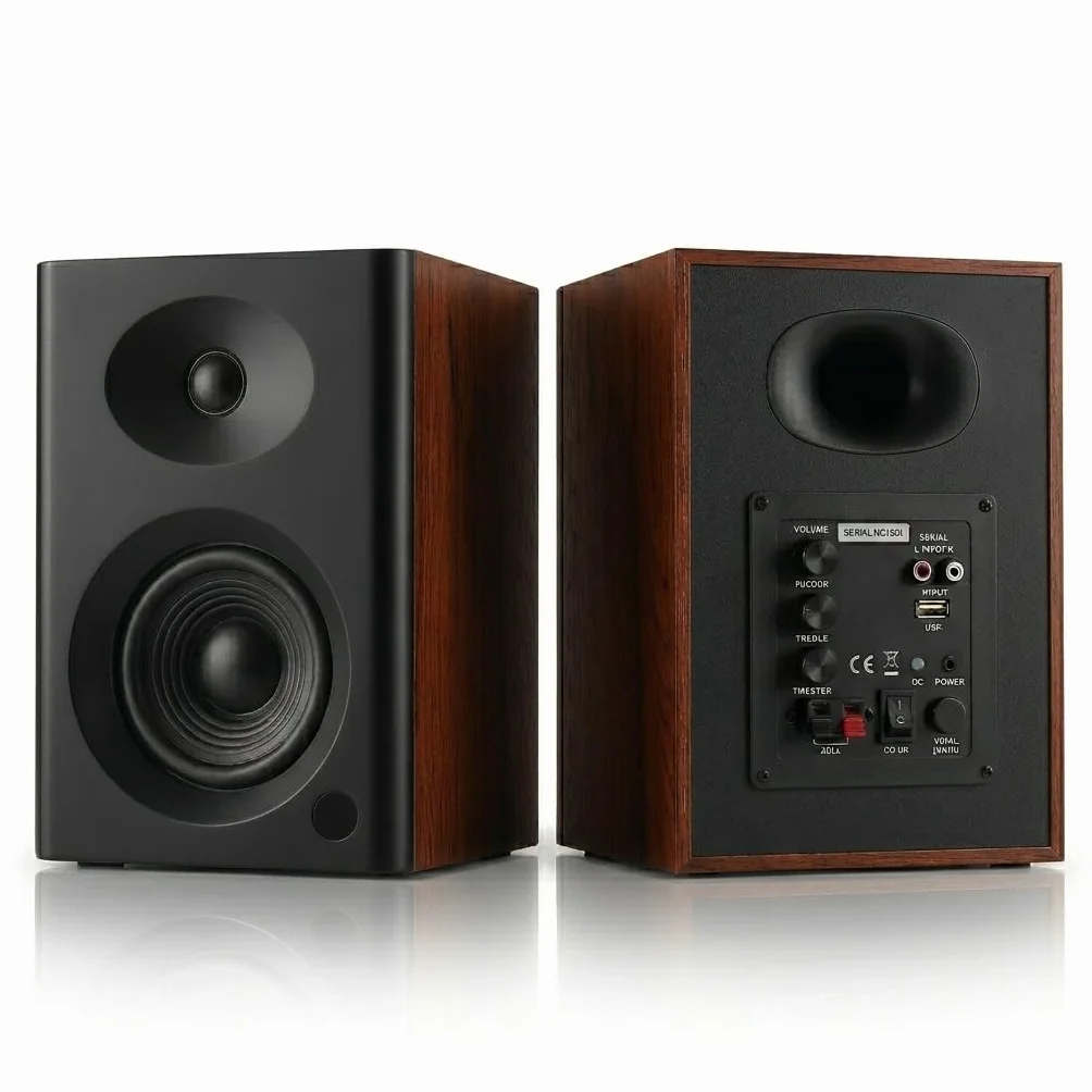 Głośniki półkowe z głębokim basem, szczytowa moc 80 W, głośniki komputerowe HiFi, 10 cm, stacjonarny system audio do domowej rozrywki, gramofonu, pary, orzech włoski