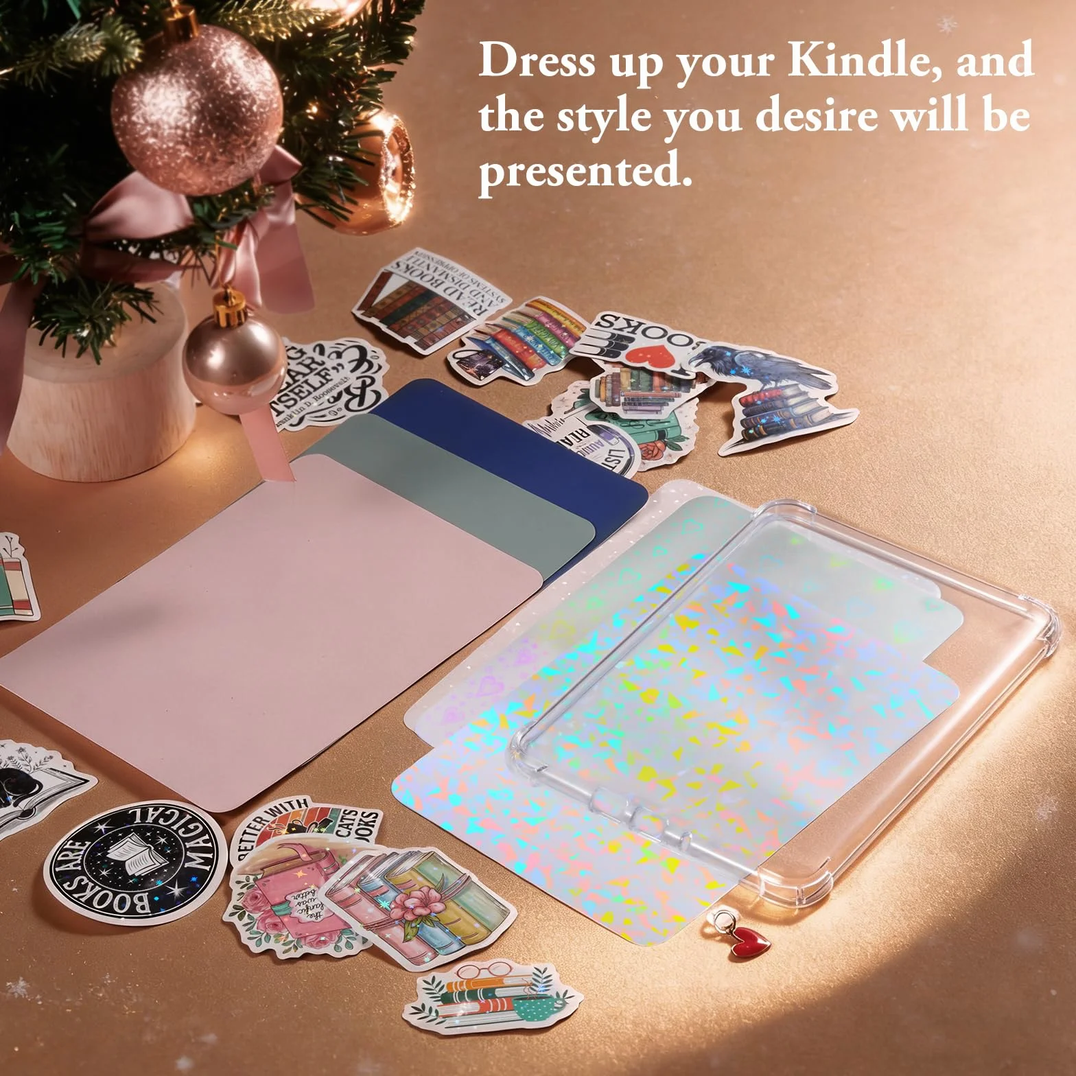 iDLEHANDS Przezroczyste etui na zupełnie nowe czytniki e-booków 17.8 cm – z 50 szt. naklejek do scrapbookingu, 6 szt. wkładek z papieru kartonowego, 1 szt. zatyczki przeciwpyłowej, nie kompatybilne z