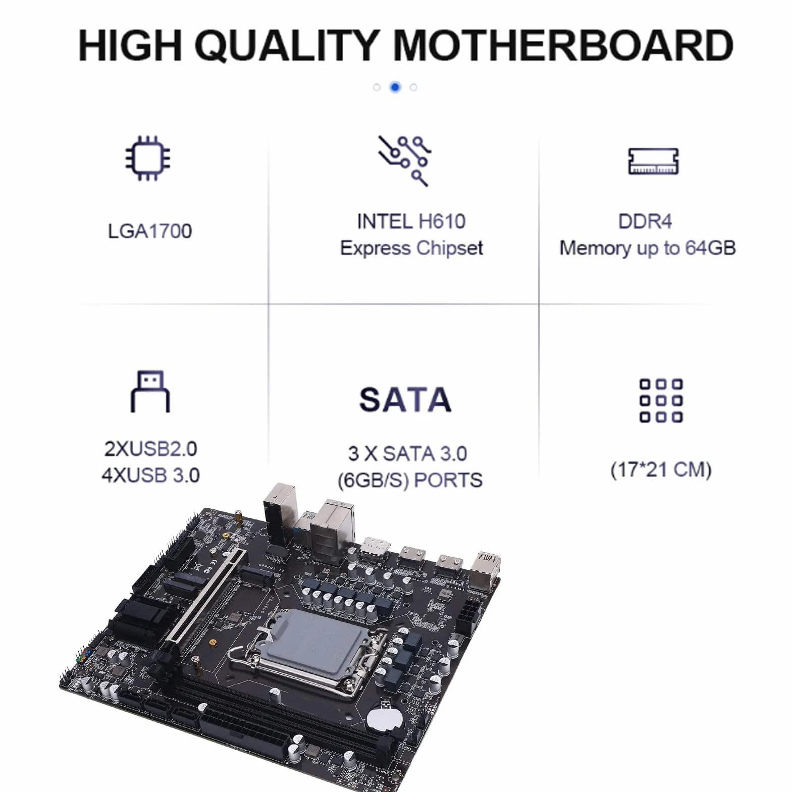 H610 M ATX Computer Mainboard, Obsługa Generacji 12/13./14. dla Core I3/I5/I7/I9, Płyta Główna DDR4 Gaming LGA 1700, Płyta Główna Gier z DP HDMI, NVME M.2, 3*SATA 3.0