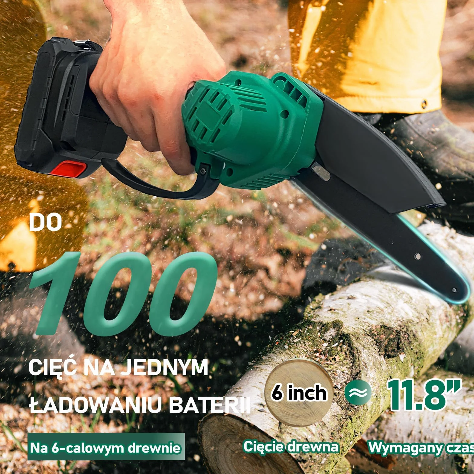 Minipiła łańcuchowa akumulatorowa 4000 mAh 10-15 cm bezszczotkowa z zapasowym łańcuchem