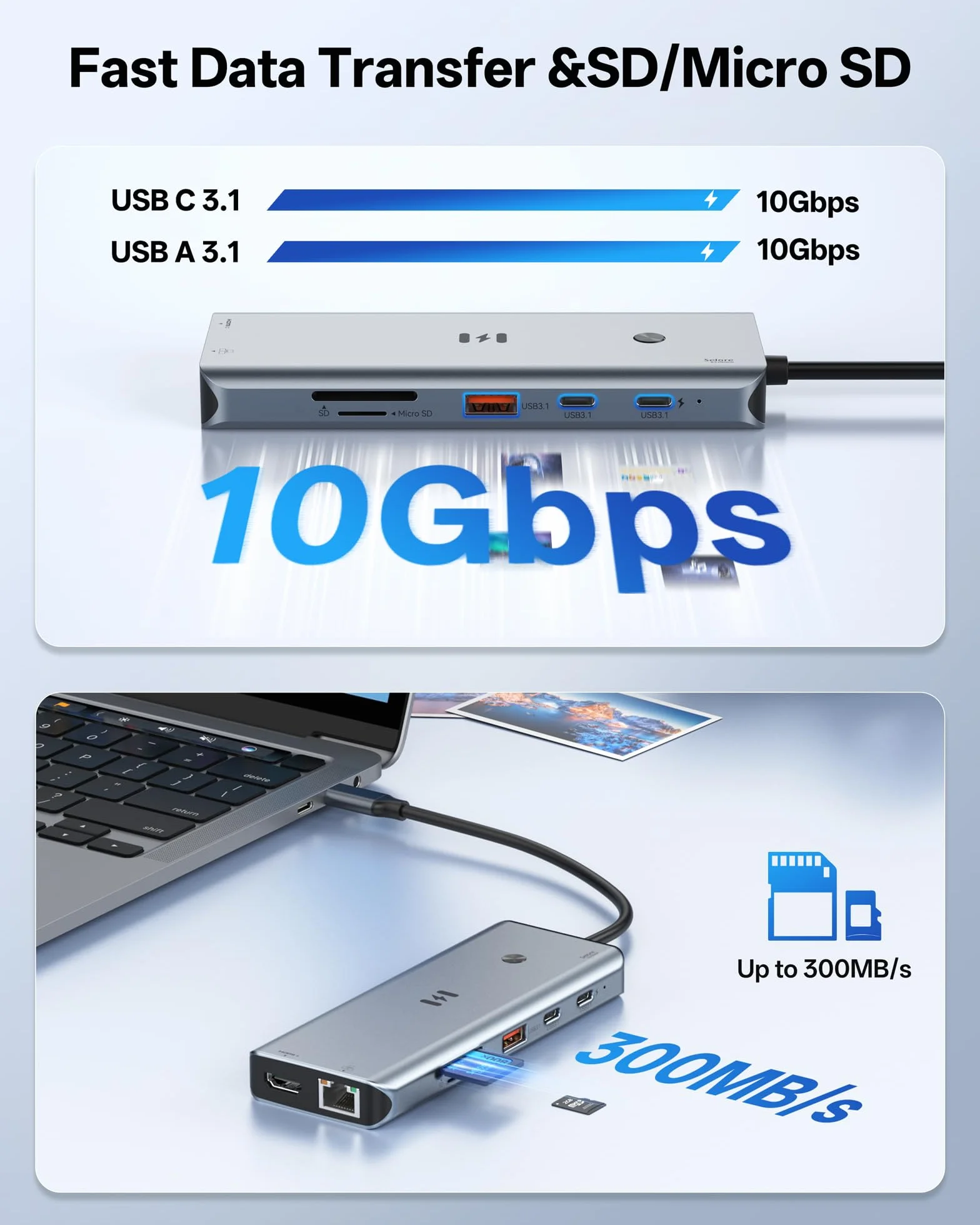 Stacja dokująca USB C 3 HDMI, Selore stacja dokująca 13 w 1, 3 monitory z potrójnym HDMI, 10 Gb/s, USB A/C 3.1, ładowanie PD 100 W, Gigabit Ethernet, czytnik kart SD/microSD do laptopów Dell/HP/Lenovo