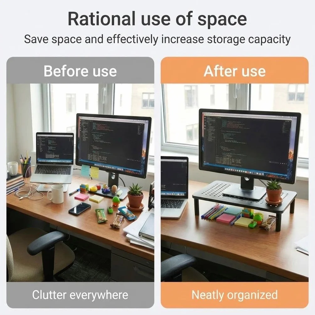 Ergonomiczny monitor z regulacją wysokości, platforma siatkowa, uchwyt na ekran, nośność 20 kg