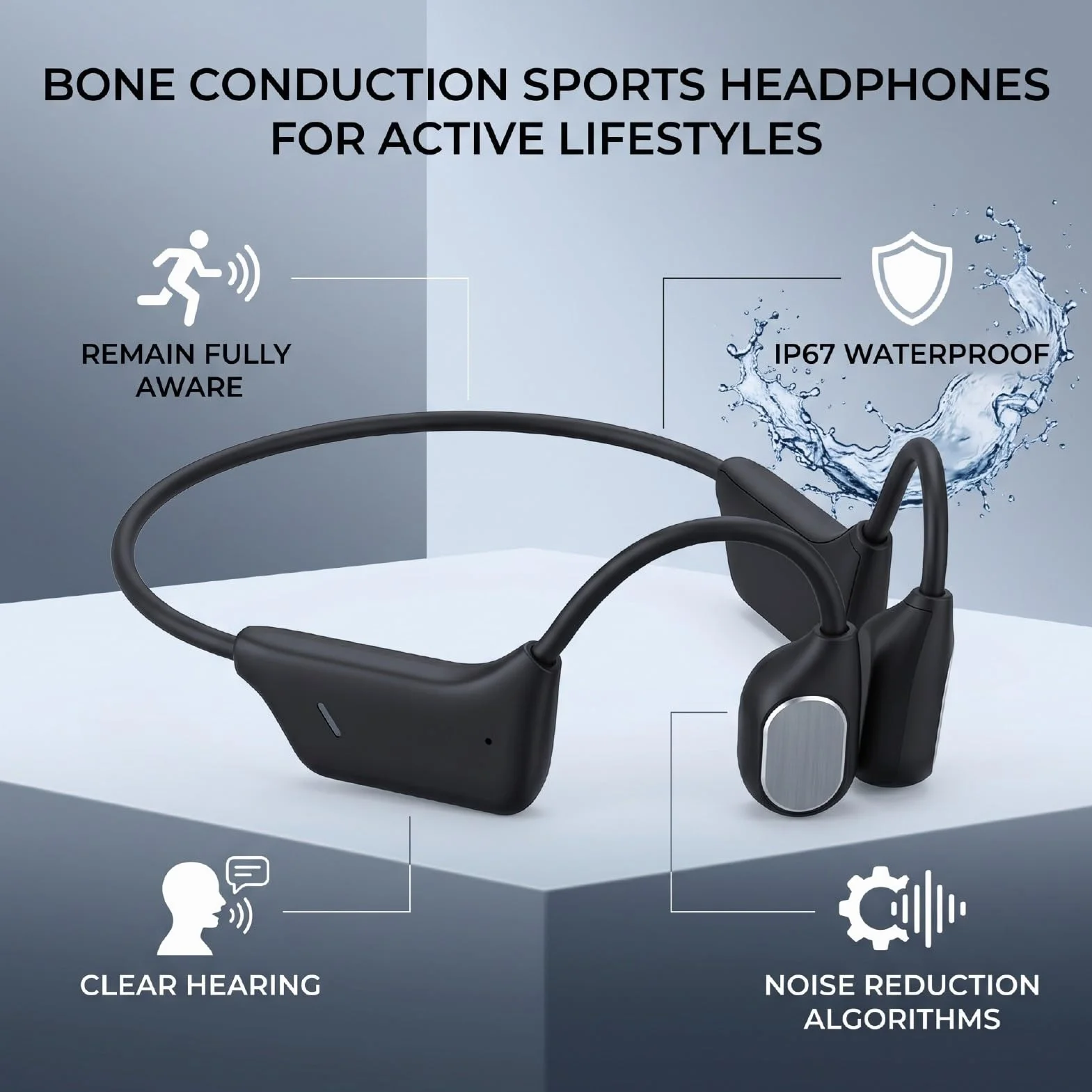 Zunate Słuchawki z Przewodnictwem Kostnym Bezprzewodowy Zestaw Słuchawkowy Bluetooth 5.4 z redukcją Szumów IP67 Wodoodporny do Sportowych Treningów Biegowych Bezpieczne, Lekkie Dopasowanie