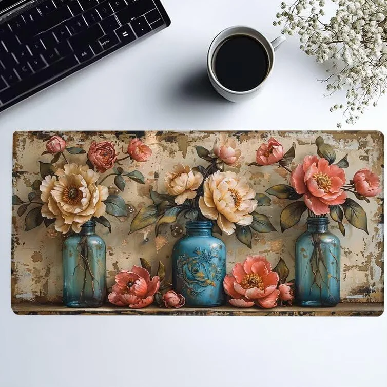 Podkładka pod mysz XXL, 1200 x 600 x 3 mm, podkładka na biurko, retro, gamingowa podkładka pod mysz z przeszytymi krawędziami, wodoodporna powierzchnia, odporna na zużycie, antypoślizgowa gumowa
