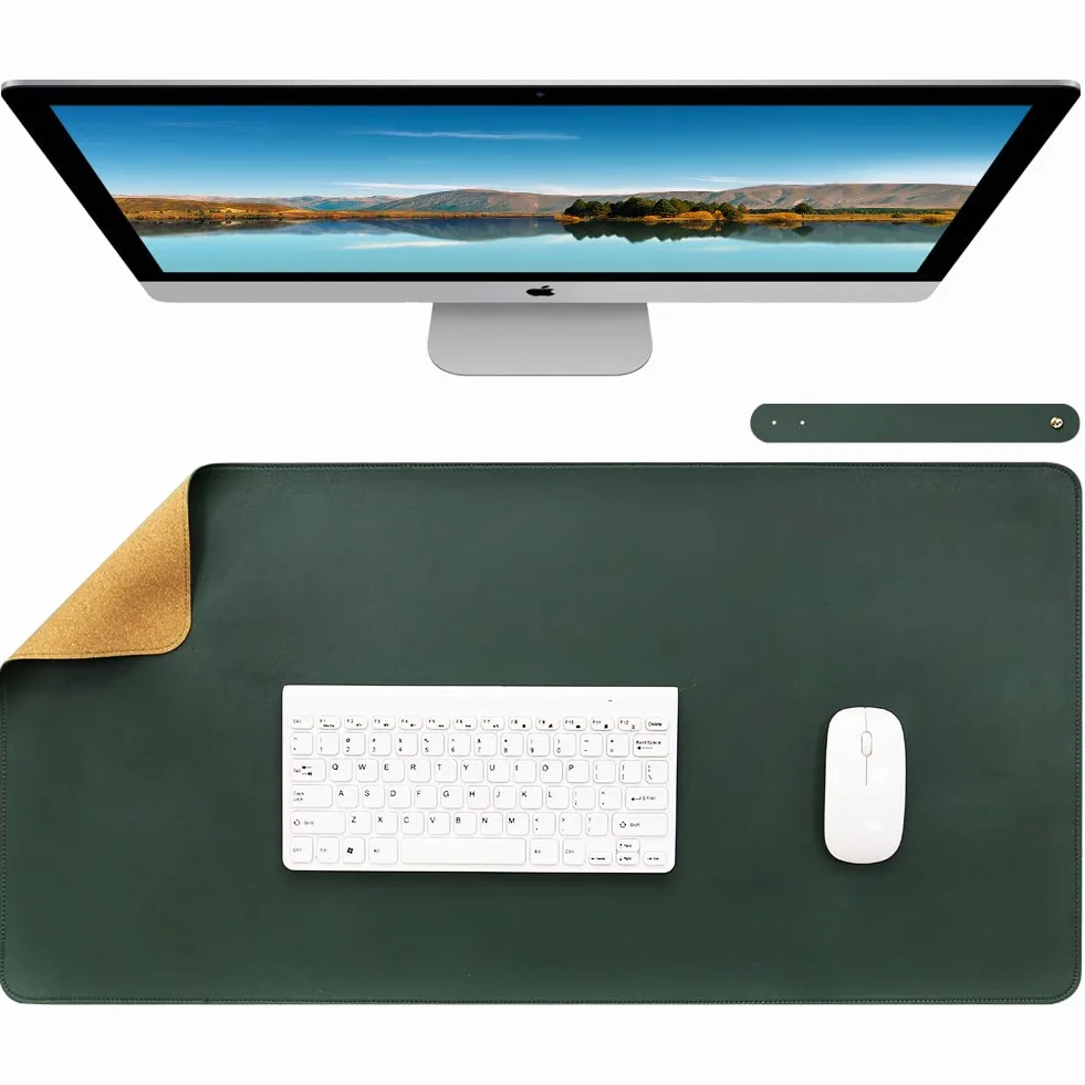 Olrla Podkładka pod biurko z korka i zielonej skóry 80x40cm, duża podkładka pod mysz, mata na biurko, wodoodporna podkładka pod laptopem do biura i domu